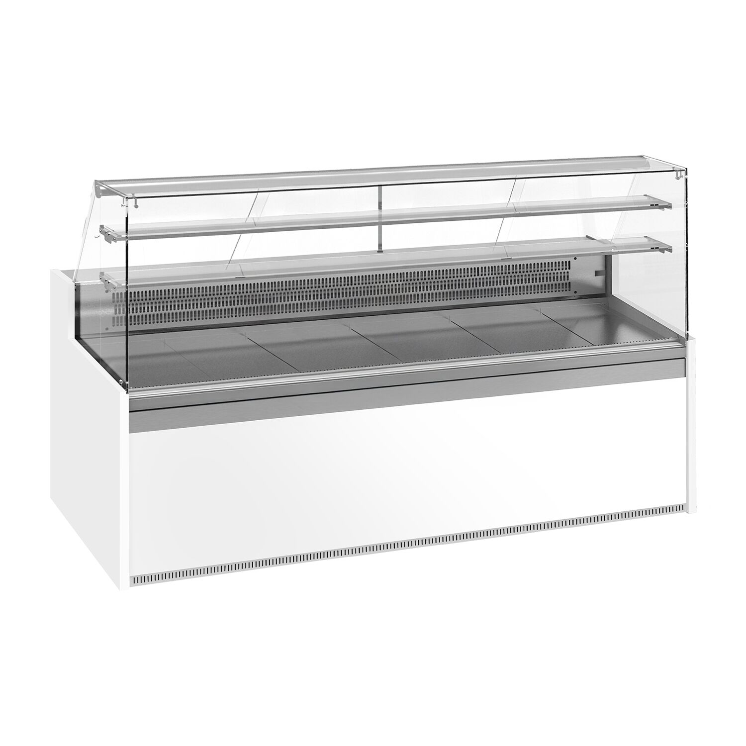 Comptoir vitrine réfrigérée - 2560x985mm - +4/+8°C - 4 portes - 2 étagères - Éclairage LED