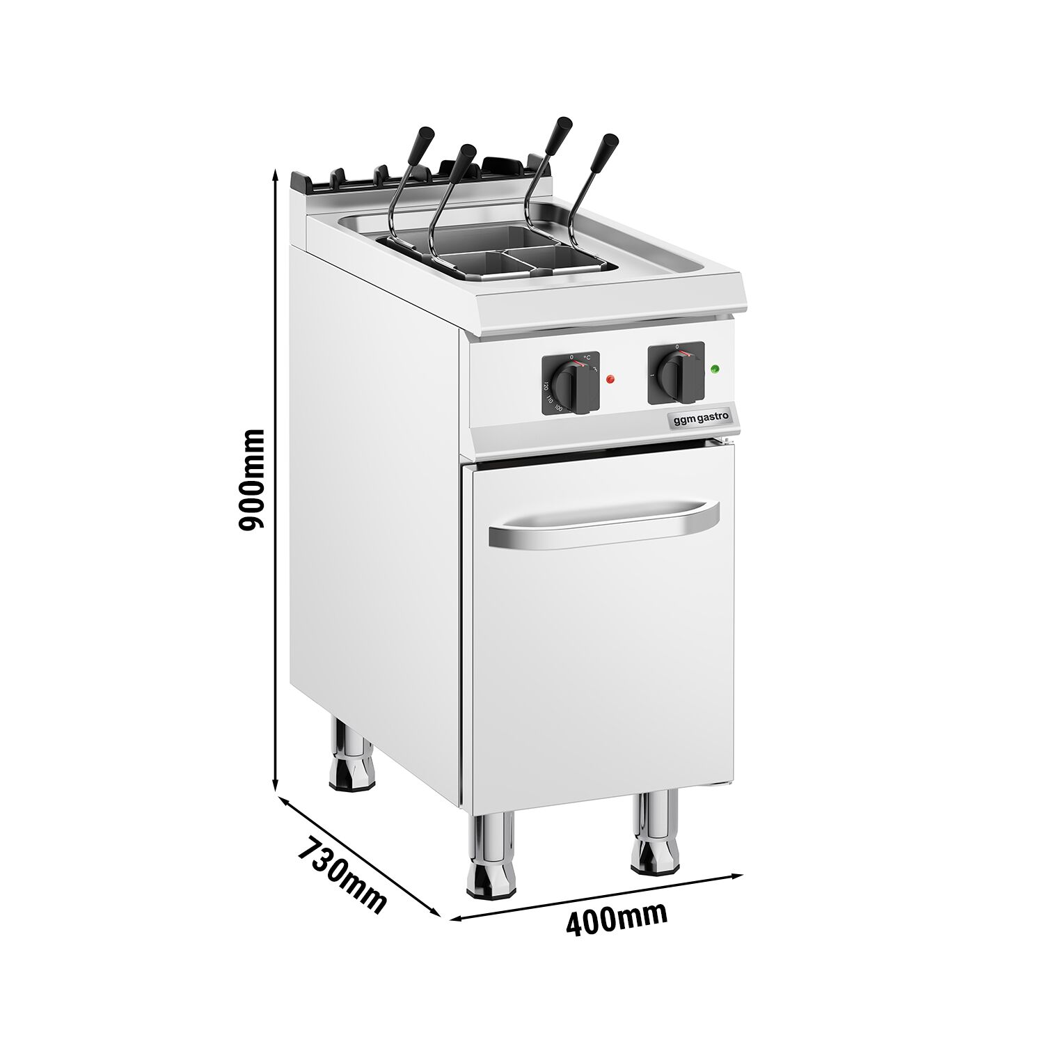 Cuiseur à pâtes électrique – 22 L – 9 kW – incl. soubassement avec 1 porte