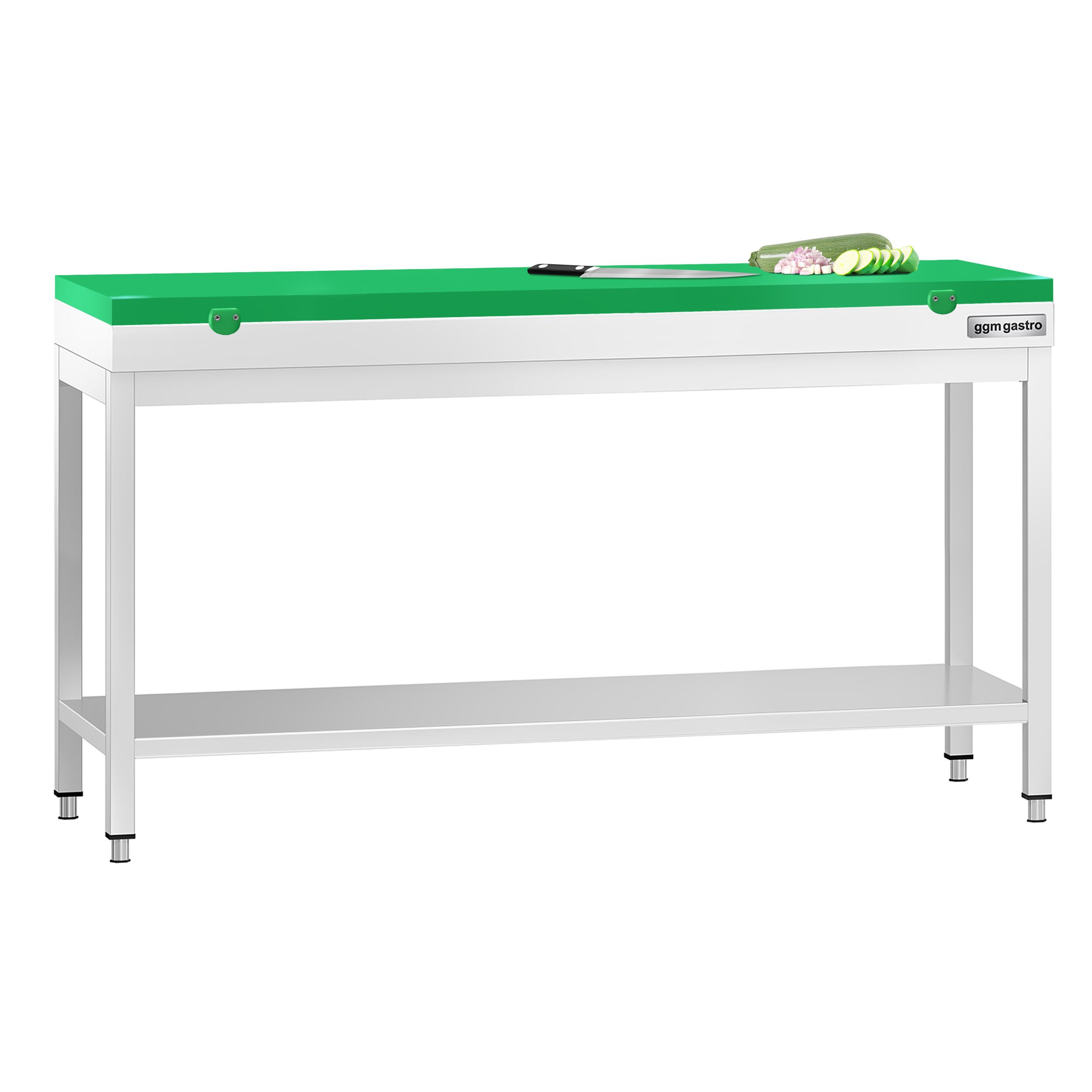 Table de travail inox PREMIUM - 1800 x 700 mm - avec tablette inférieure - incl. Planche à découper Verte
