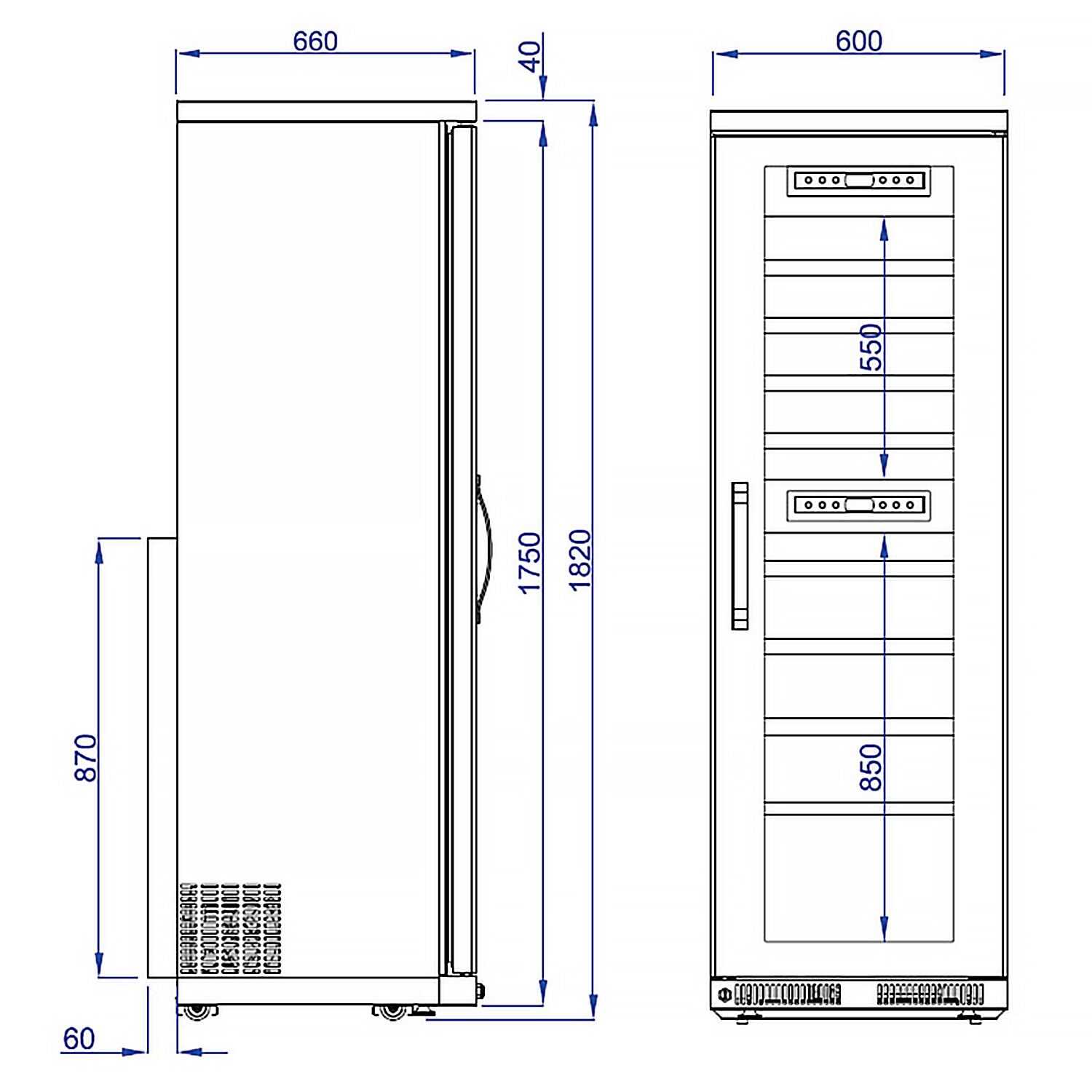 Commercial Wine Fridge - Stainless Steel - Dual Zone - 100L - max. 72 bottles