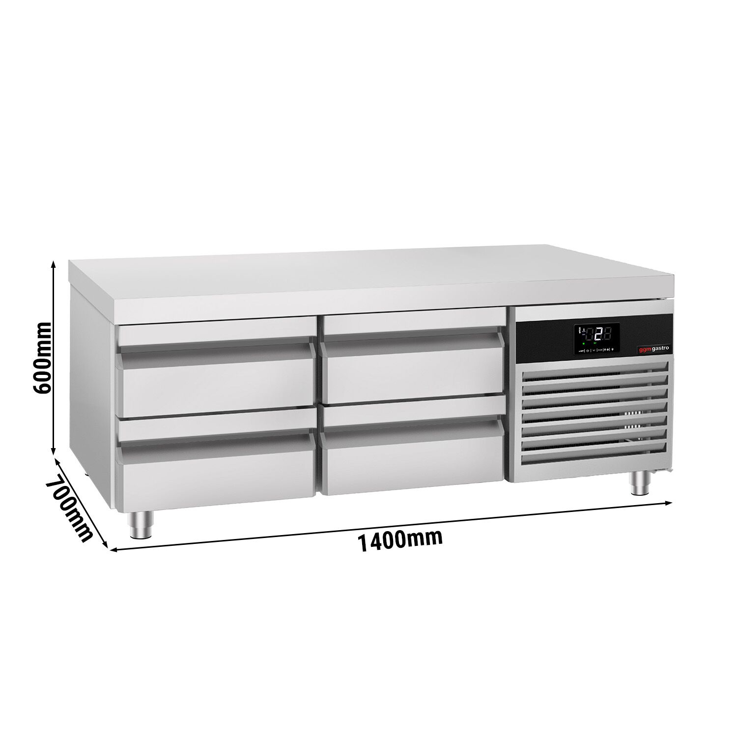 Soubassement réfrigéré Premium - 1400 mm - 135 litres - 4 tiroirs