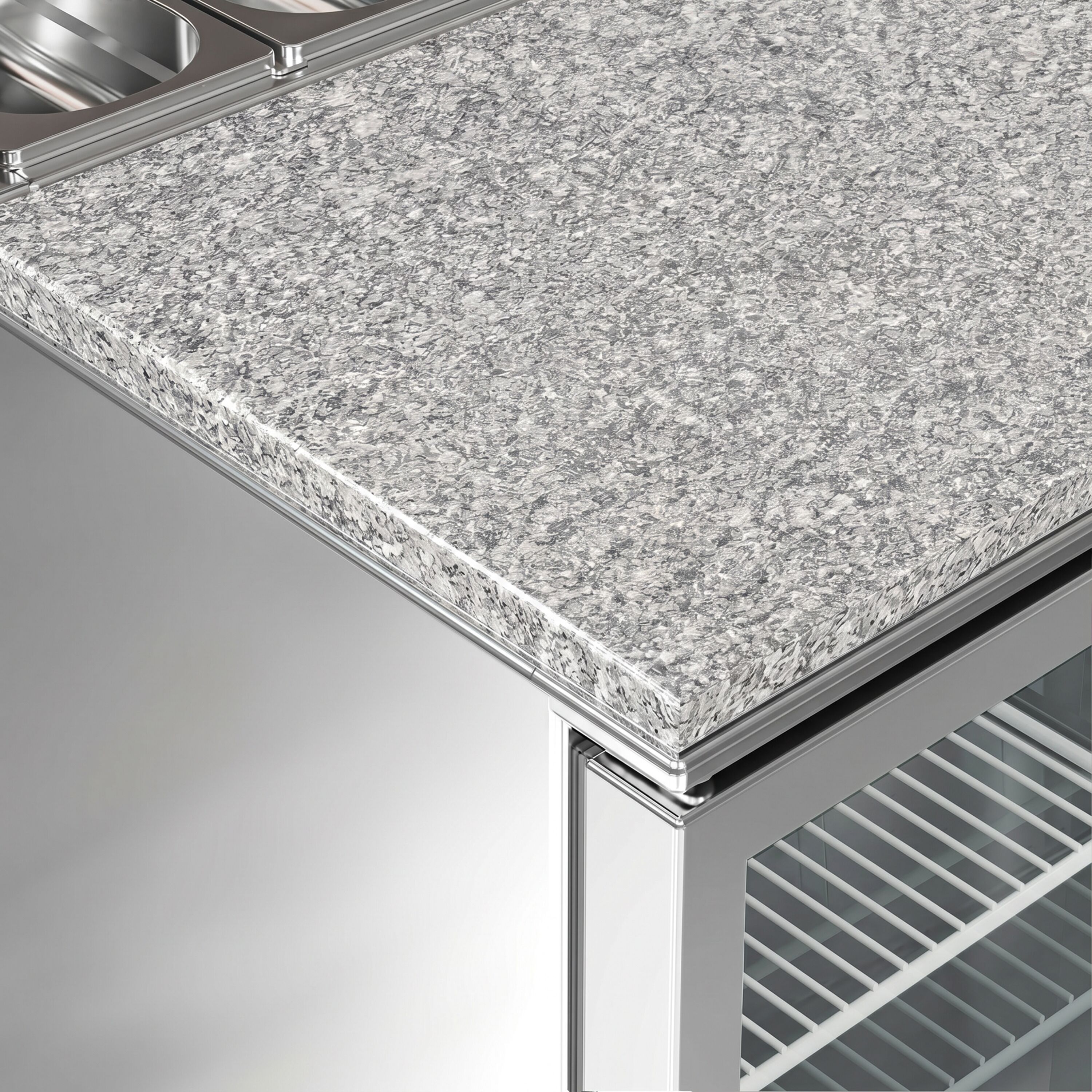 Saladette réfrigérée ECO - 903mm - 2 portes vitrées - pour 5x GN 1/6 & Couvercle inox - plan de travail en granit noir - 240L