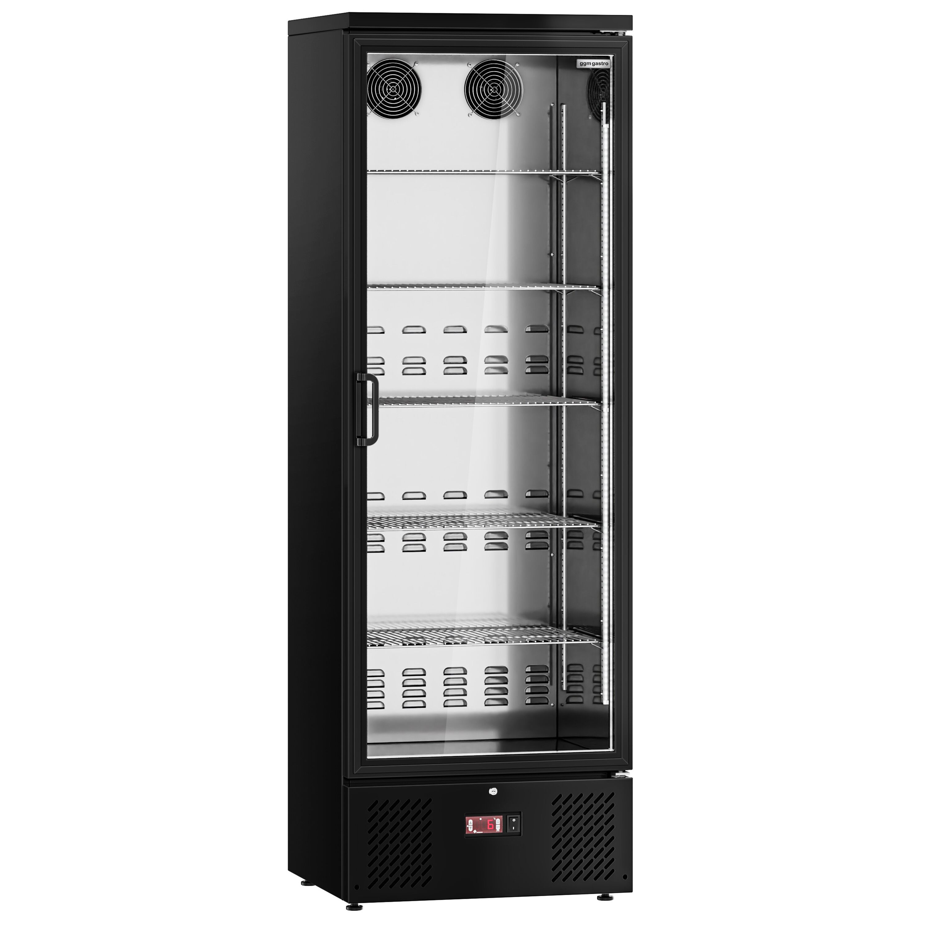 Commercial Beverage Display Fridge - 600mm - 292 Litres - stainless steel interior - with 1 hinged glass door - digital controller with temperature display - Black - Temperature range 2 to 8 °C