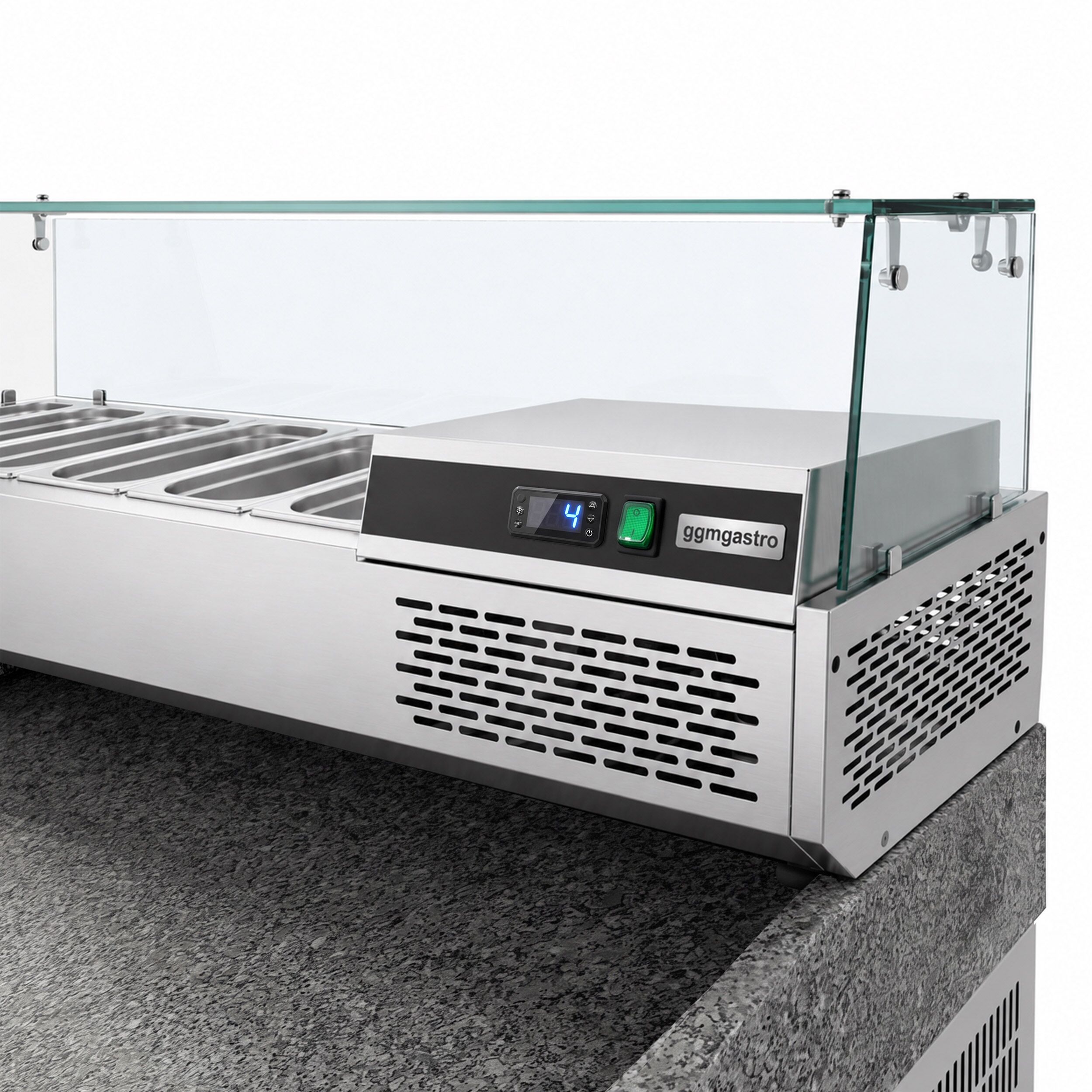 Pizzakylbänk PREMIUM - 1550x800 mm - 2 dörrar - inkl. kylränna med glastopp - 6x GN 1/3