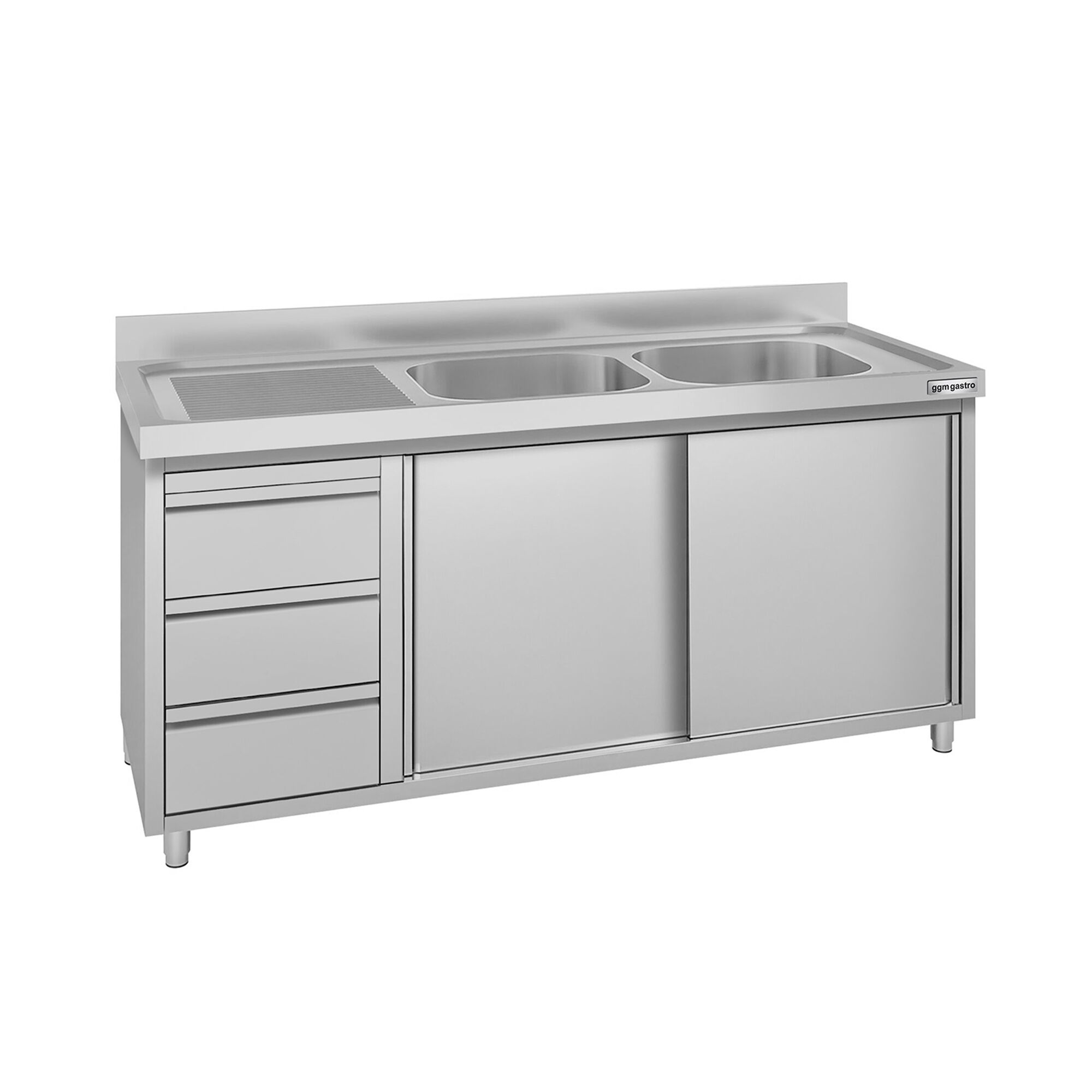 Meuble évier ECO - 1600 x 600 mm - avec 3 tiroirs & 2 bacs à droite