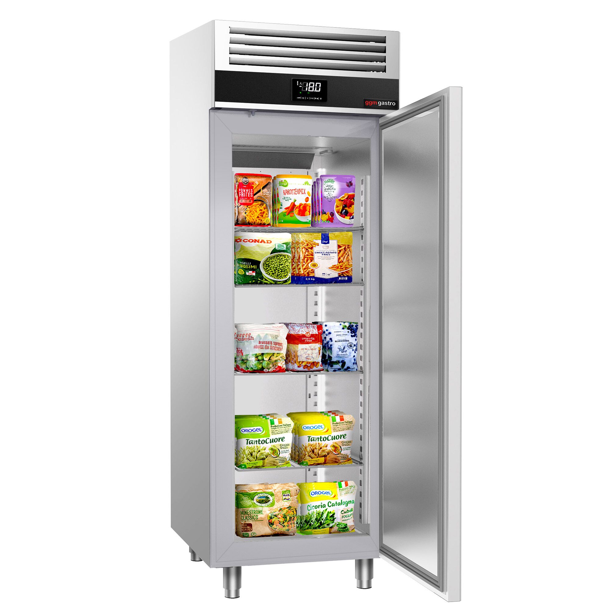Armoire réfrigérée négative en acier inoxydable PREMIUM - GN 2/1 - 700 L - avec 1 porte vitrée & Glissières GN & 3 grilles GN 2/1