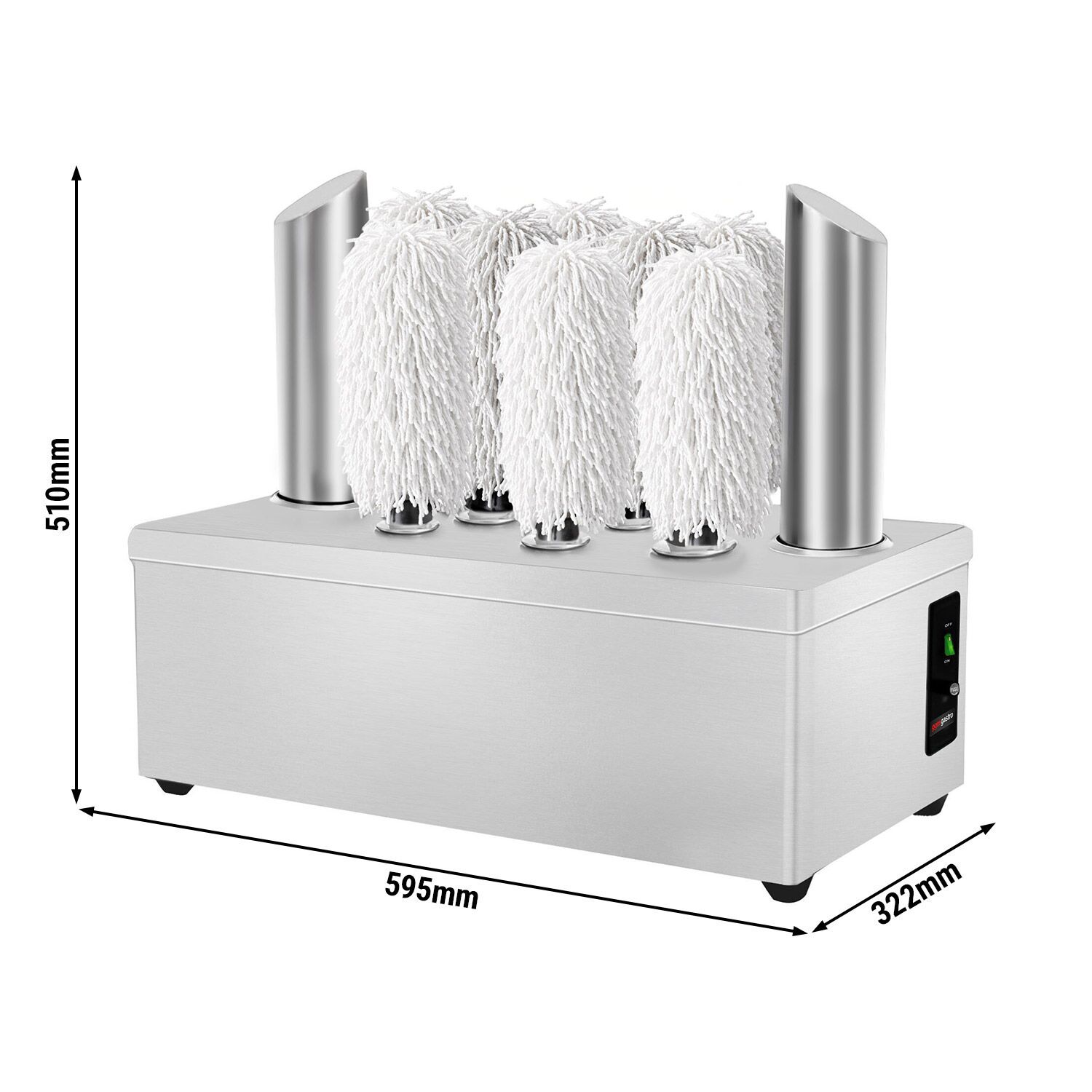 Polisseuse à verres professionnelle - 2,62kW - avec soufflerie d’air chaud & 8 rouleaux rotatifs