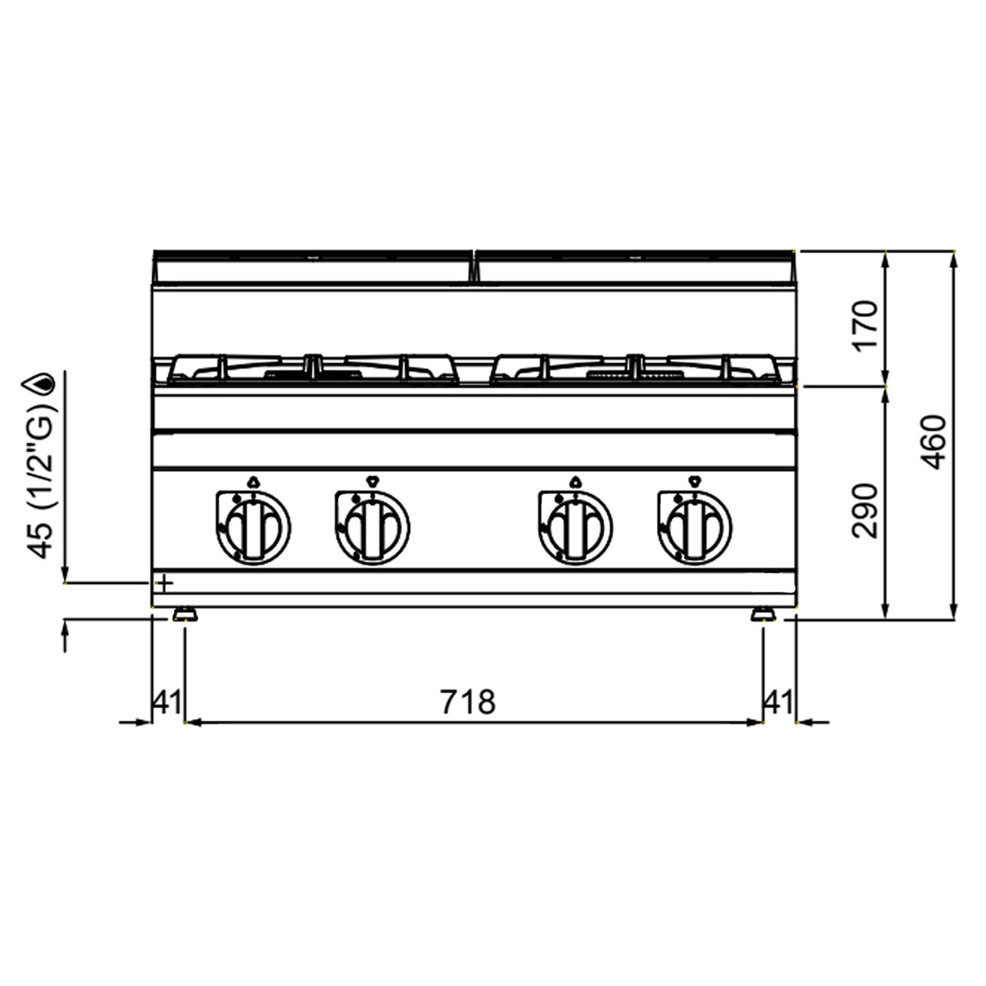 Fourneau à gaz – 21,5 kW – 4 brûleurs