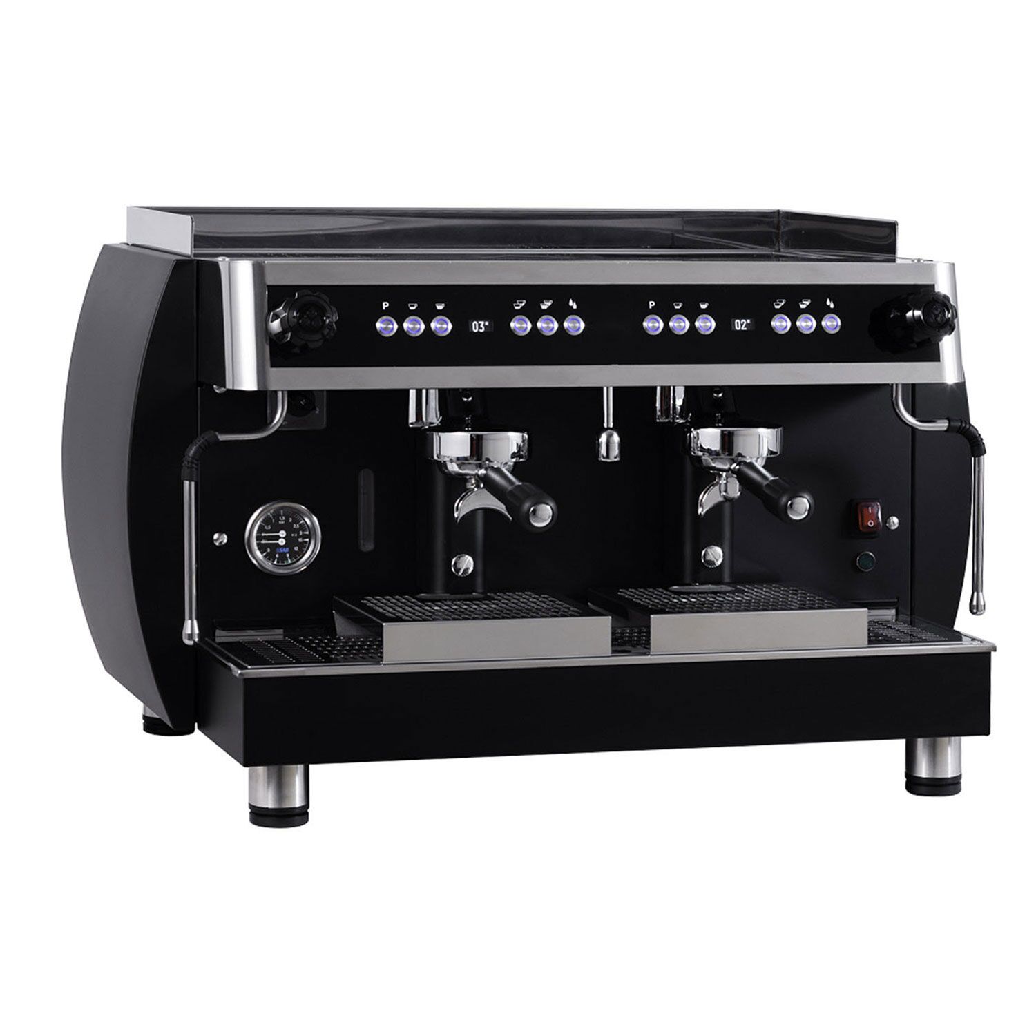 Machine à café porte-filtre « Grace » – avec écran digital – 2 groupes – avec système de préinfusion & compteur de shots inclus – Noir