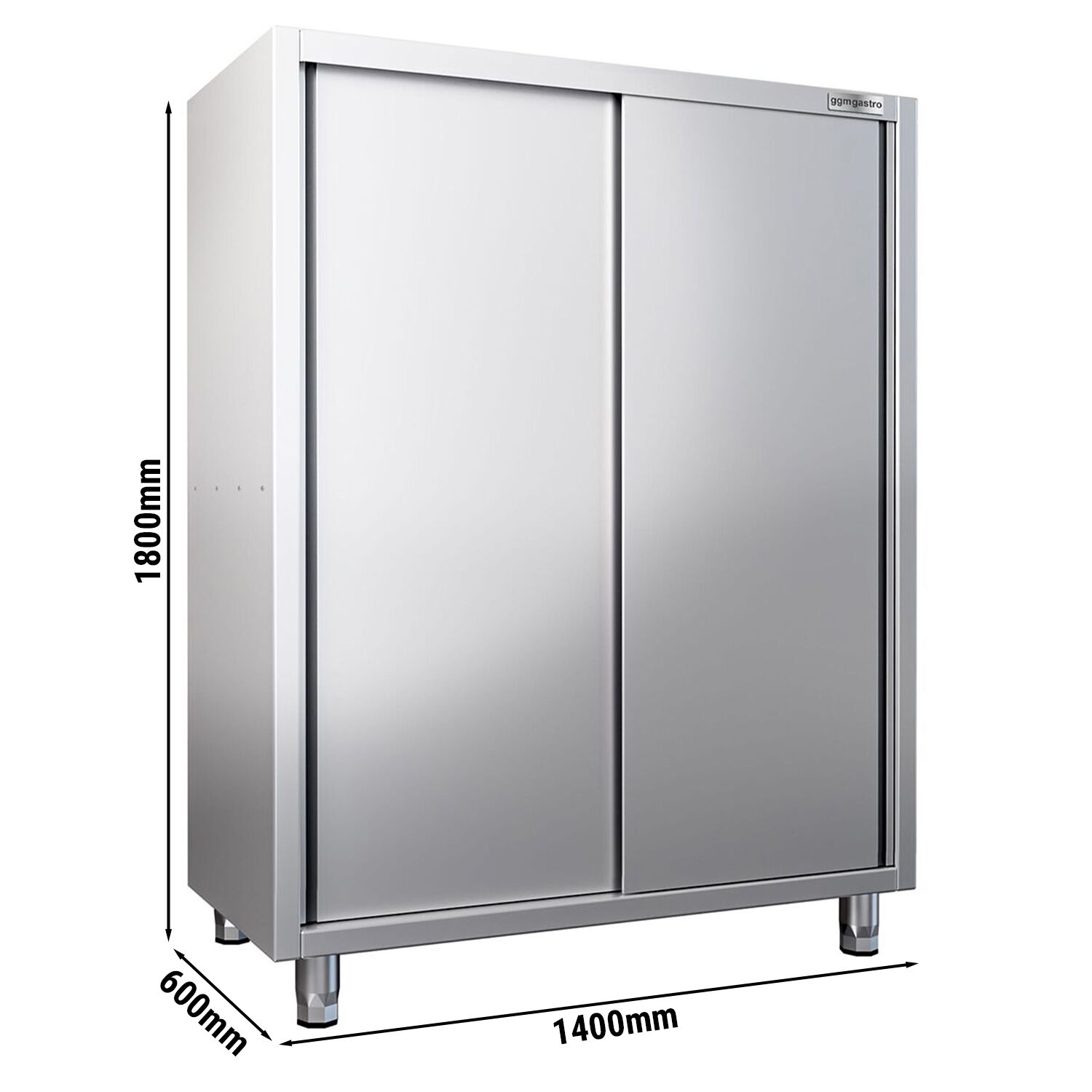 Armoire haute en inox PREMIUM - 1400x600mm - 2 portes coulissantes - Hauteur: 1800mm