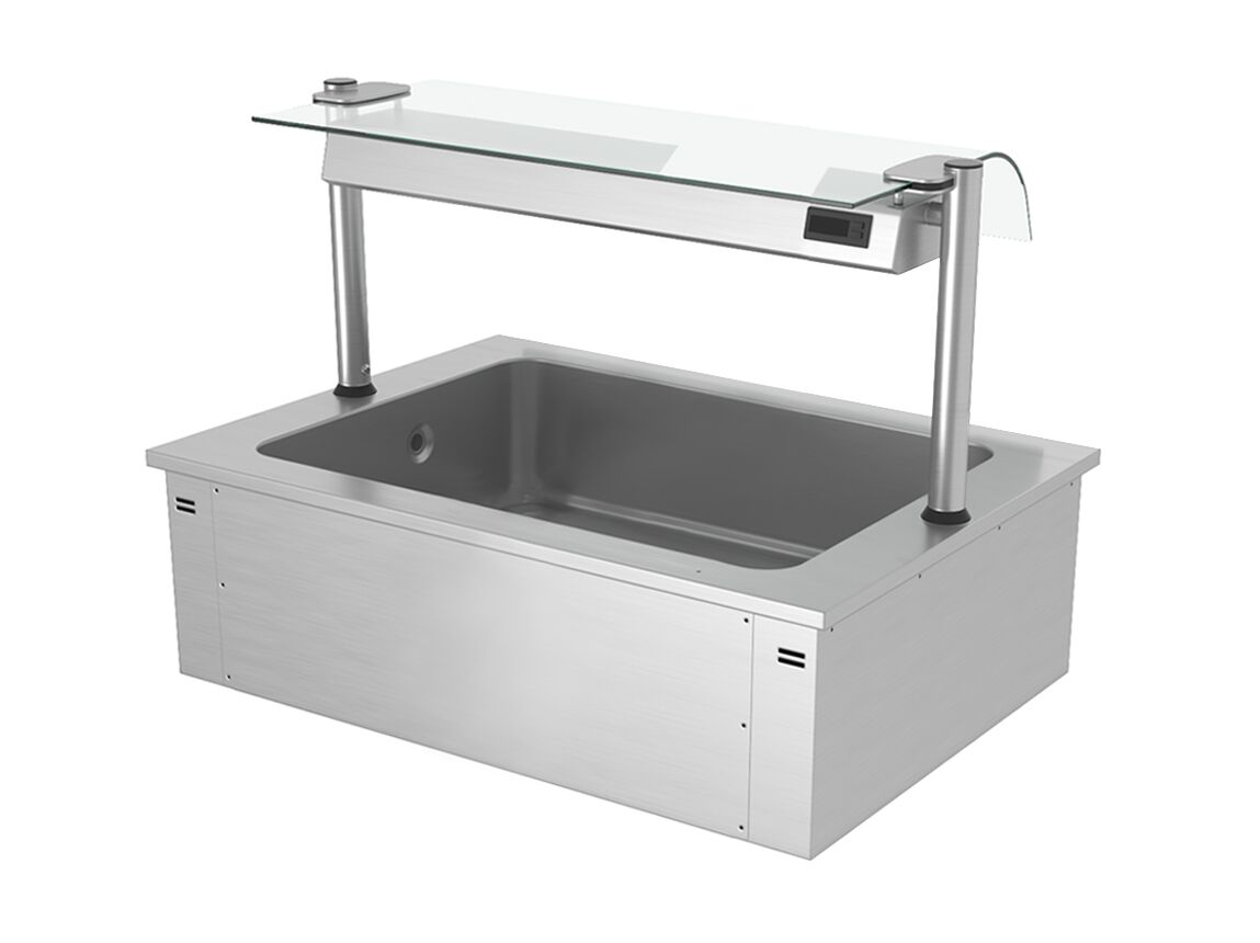 Cuba de hielo encastrable - 1135mm - 3x GN 1/1 - 130L - con protector antisalpicaduras de cristal