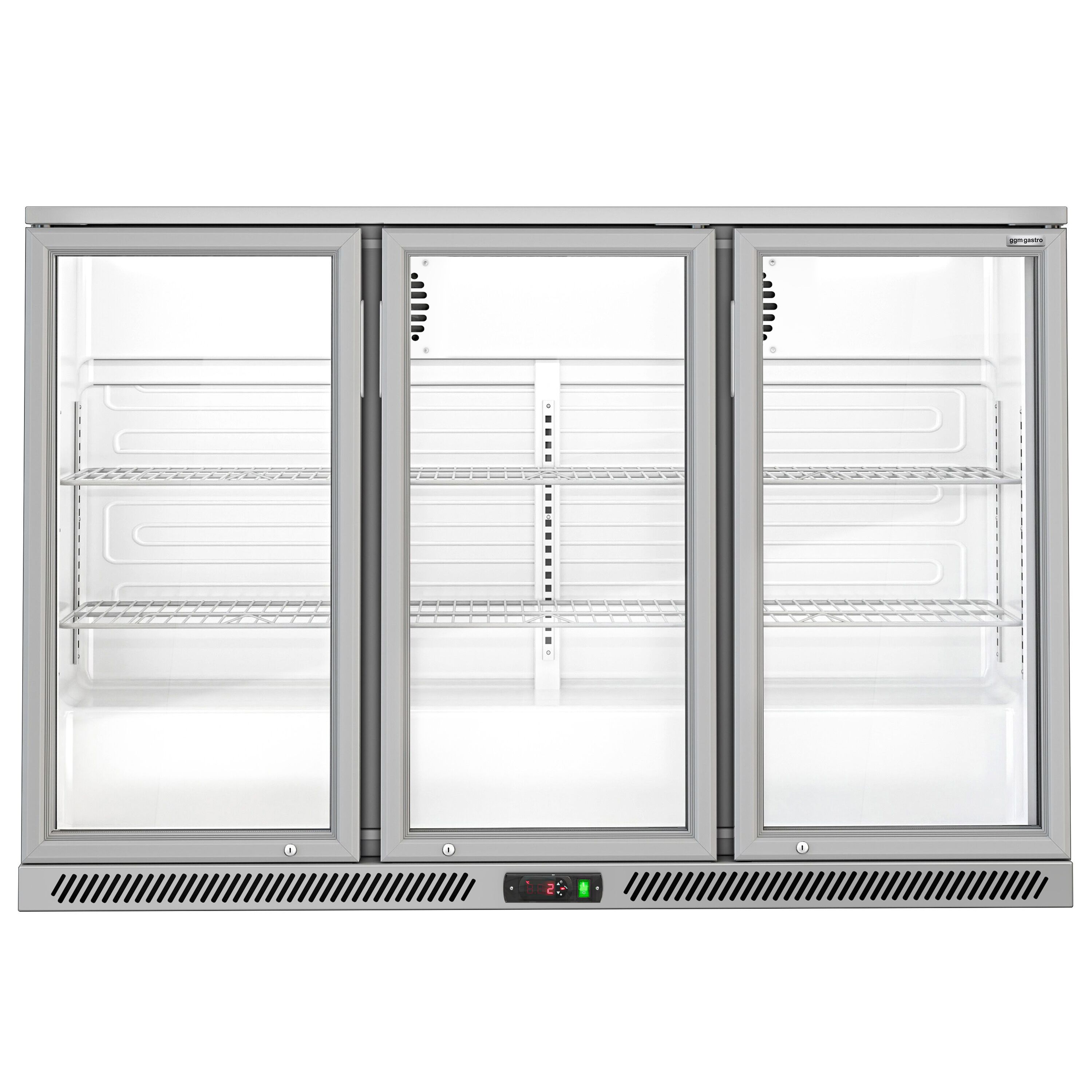 Réfrigérateur de bar – 1350 mm – 320 litres – avec 3 portes vitrées battantes – Gris