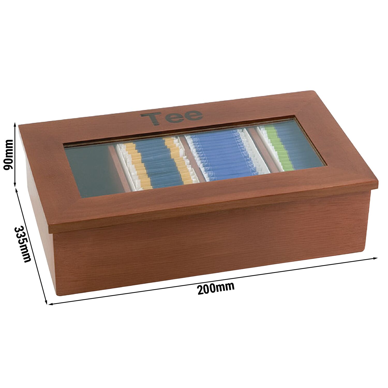 Mini boîte à thé en bois - 4 compartiments - avec fenêtre acrylique - sans gravure - Brun foncé