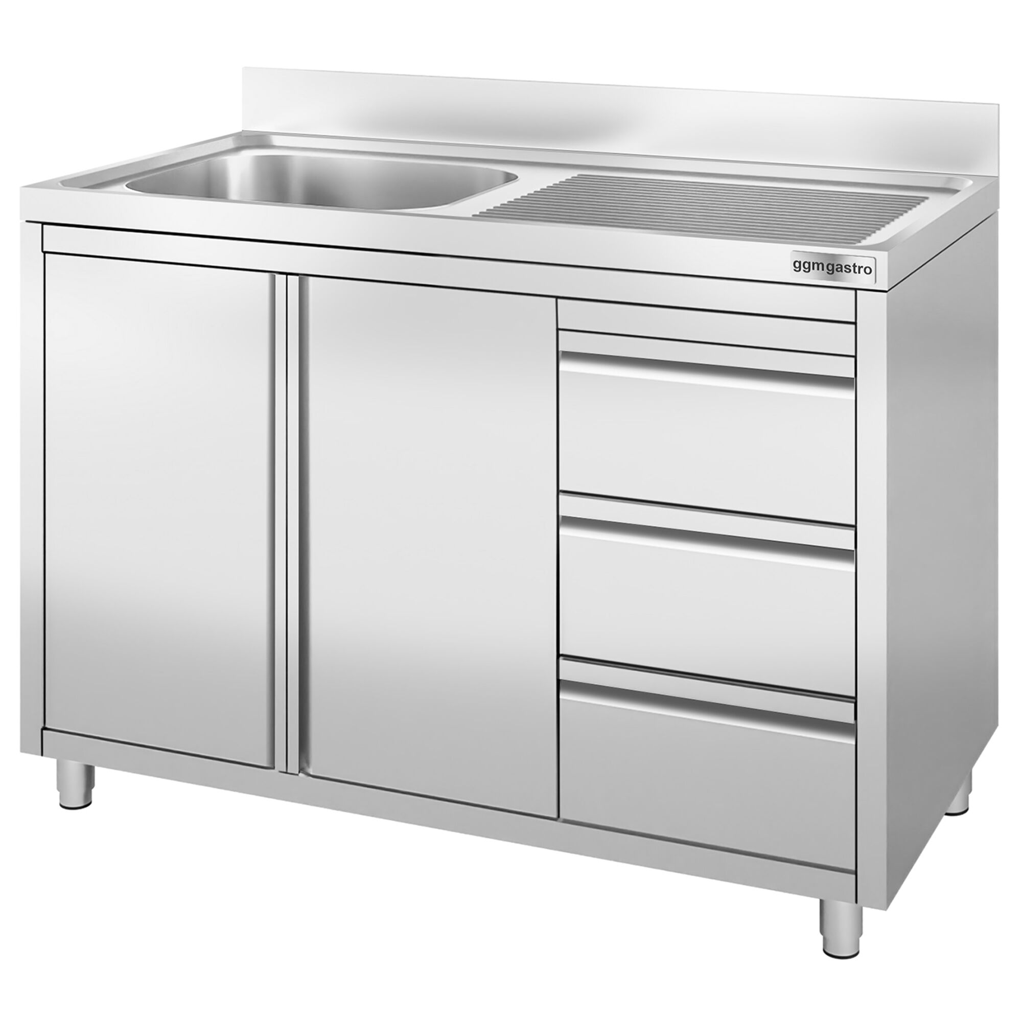 Meuble plonge - 1200x600mm - avec 1 bac à droite - 3 tiroirs