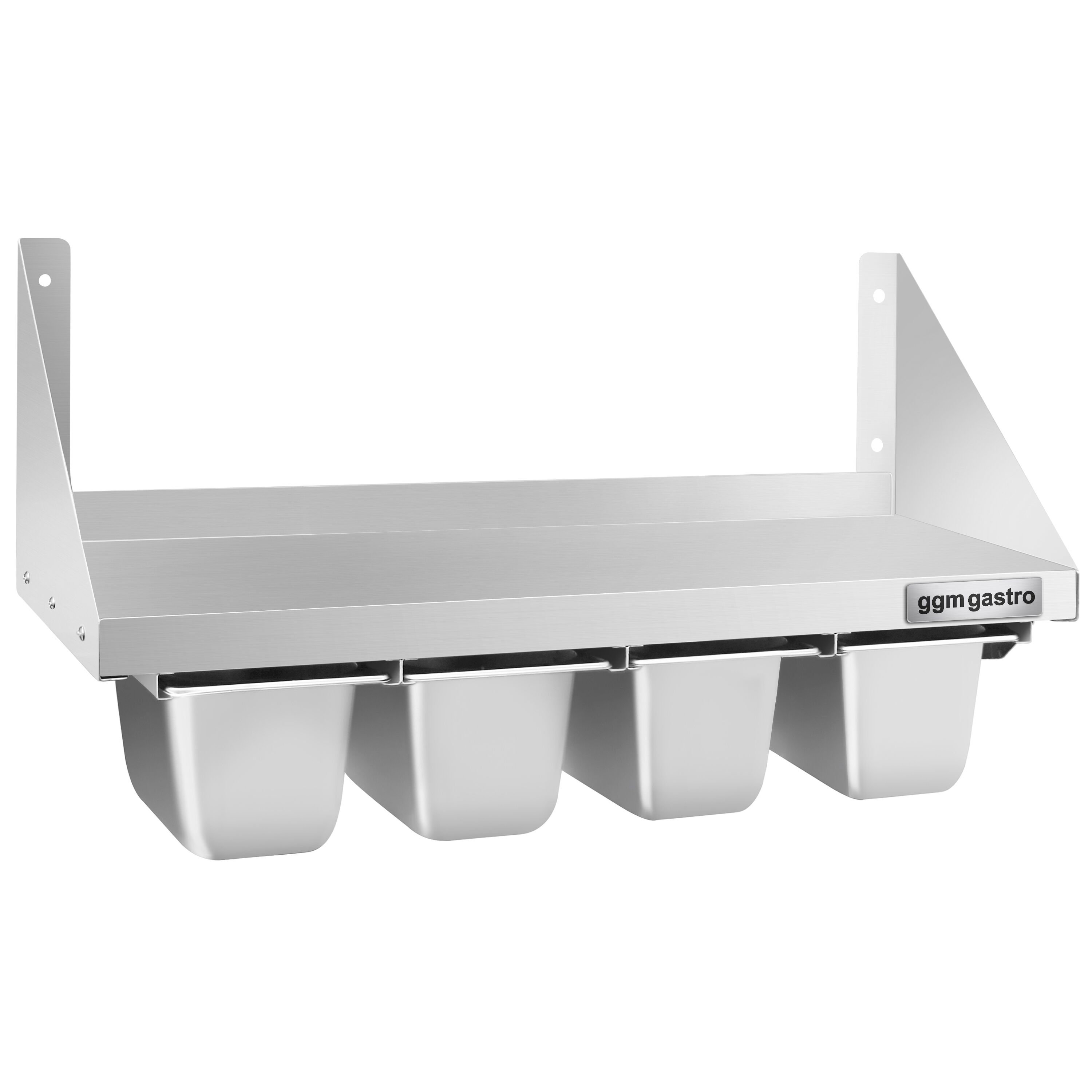 Étagère murale en inox pour Bacs GN 4x GN 1/6 - 800x300mm - 1 niveaux - incl. glissières pour bacs GN