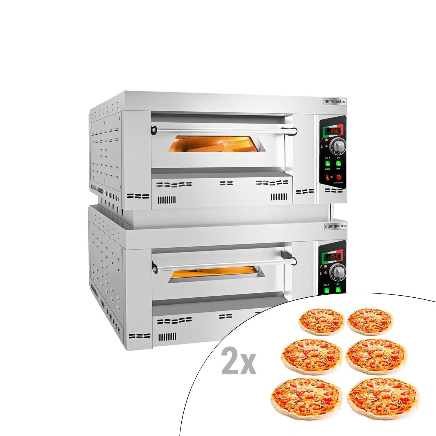 Four à pizza à gaz - 6 + 6 x 34 cm (profond) - Manuel - avec cadre intermédiaire
