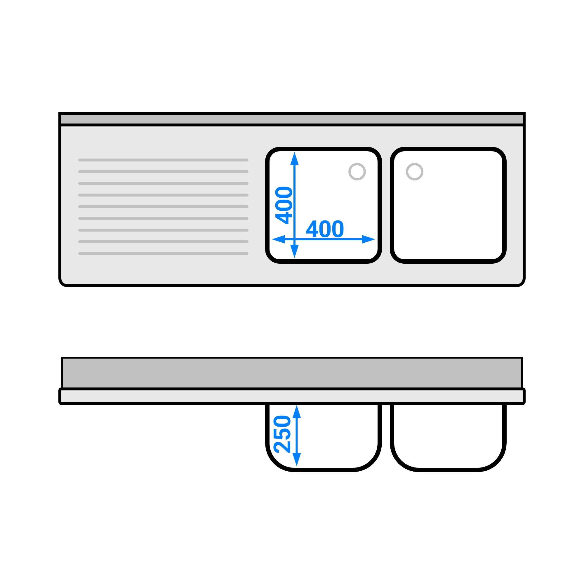 Plonge en inox PREMIUM - 1600x600mm - avec étagère basse - 2 bacs à droite