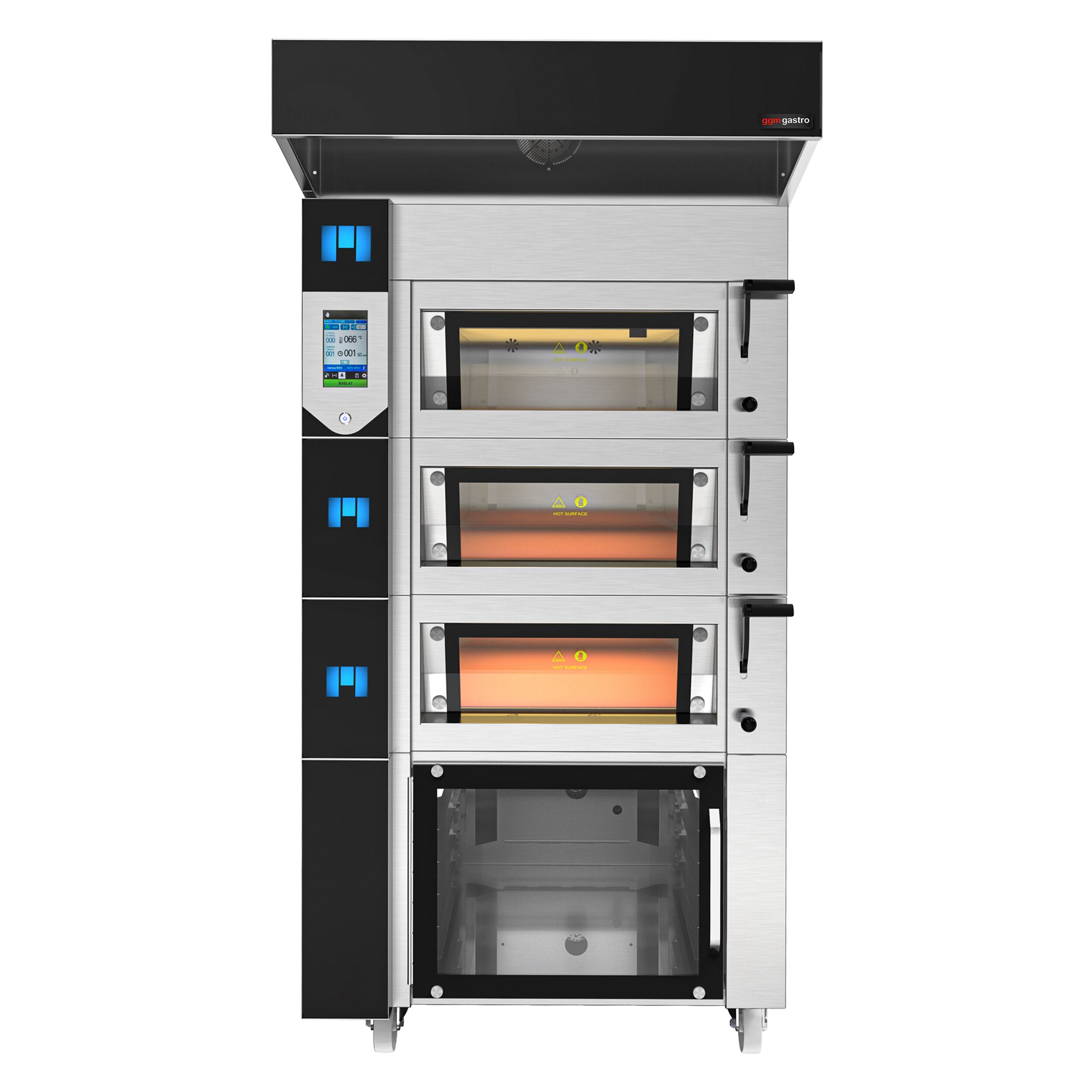 Commercial 3‑Deck Electric Bakery Deck Oven with Steam – Touch Control - Hood & Stand - EN 600×400