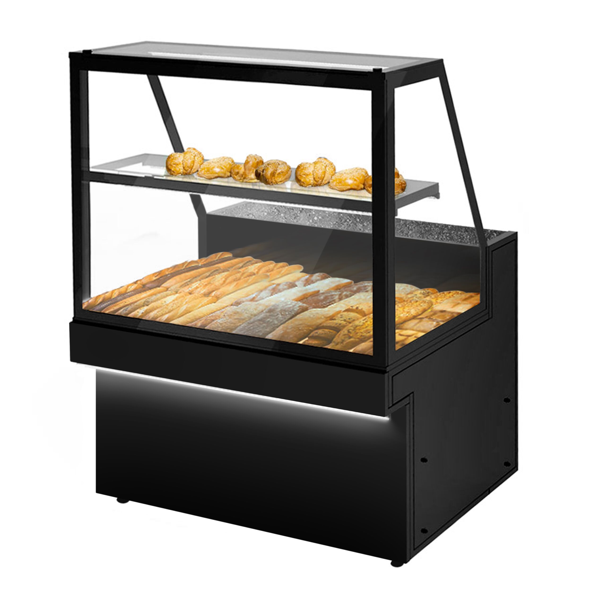 Patisserie Counter TORONTO - 1300x800mm - black front - with 1 glass shelf - LED lighting - granite worktop