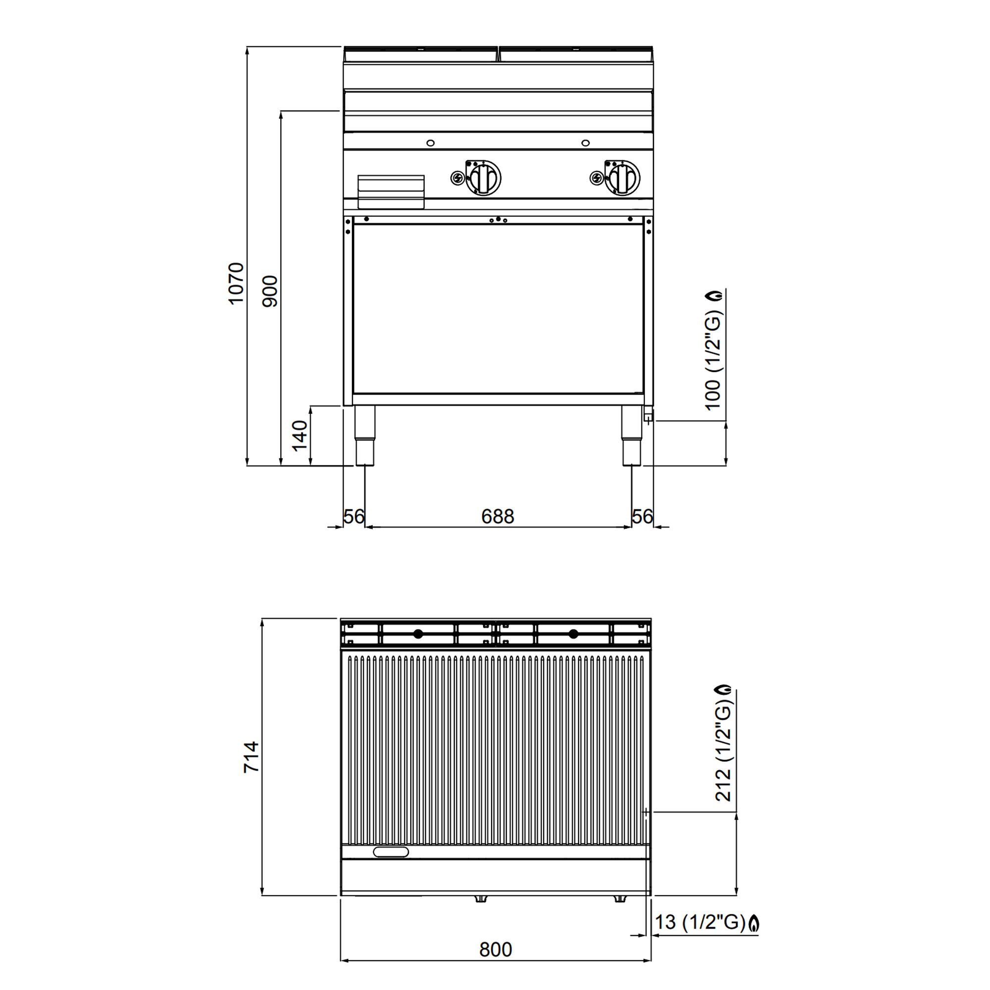 Commercial Gas Griddle - 13.8kW - Smooth/Ribbed Plate (half & half) - Cooking area: 795x500mm - on Stand