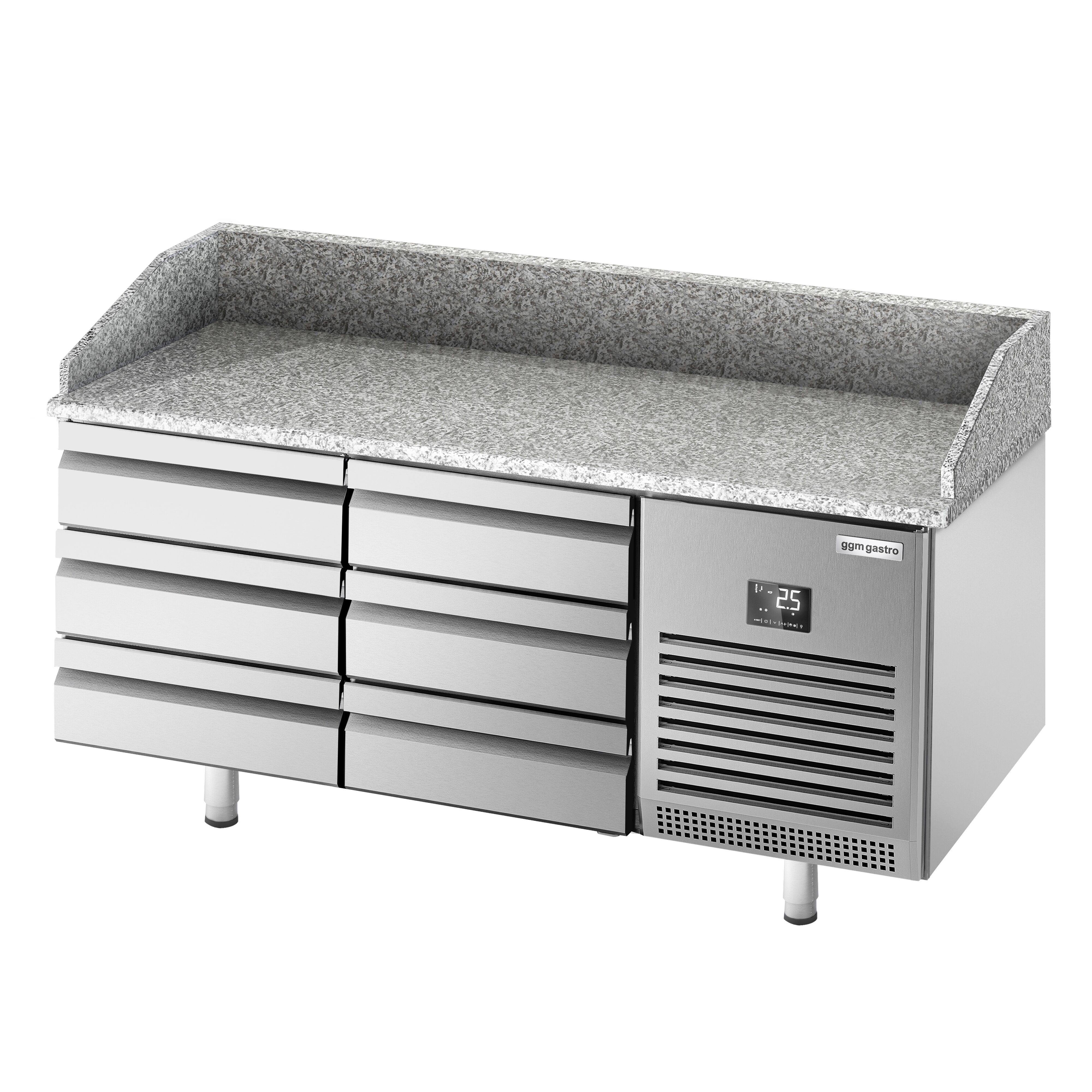 Commercial Pizza Prep Counter - Granite Top PREMIUM PLUS - 1980x700mm - with 0 doors & 6 dough drawers