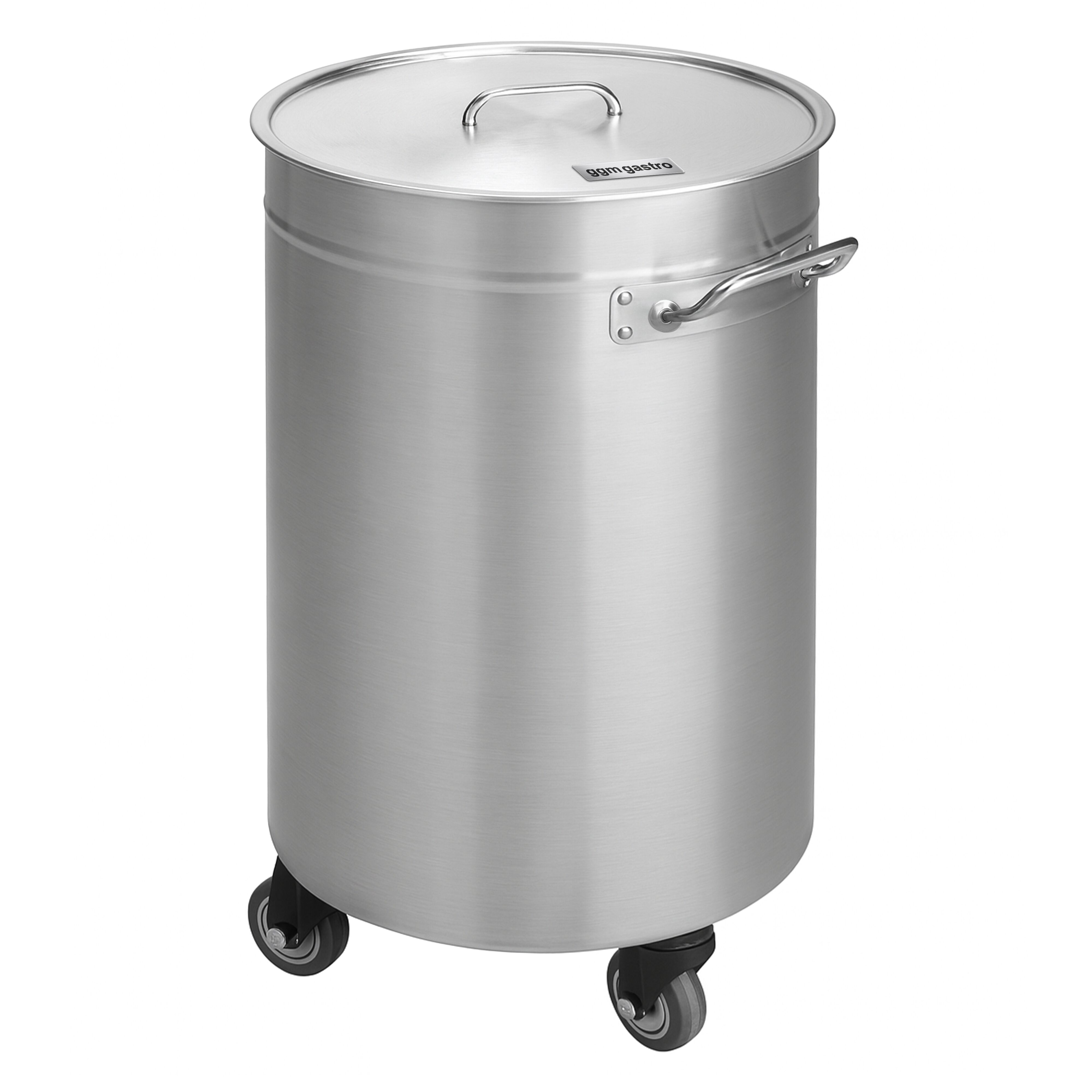 Poubelle - Ronde, push - 95L - 460x610x720mm - avec clapet push, roulettes, poignée de transport - fermeture silencieuse, étanche - Acier inoxydable