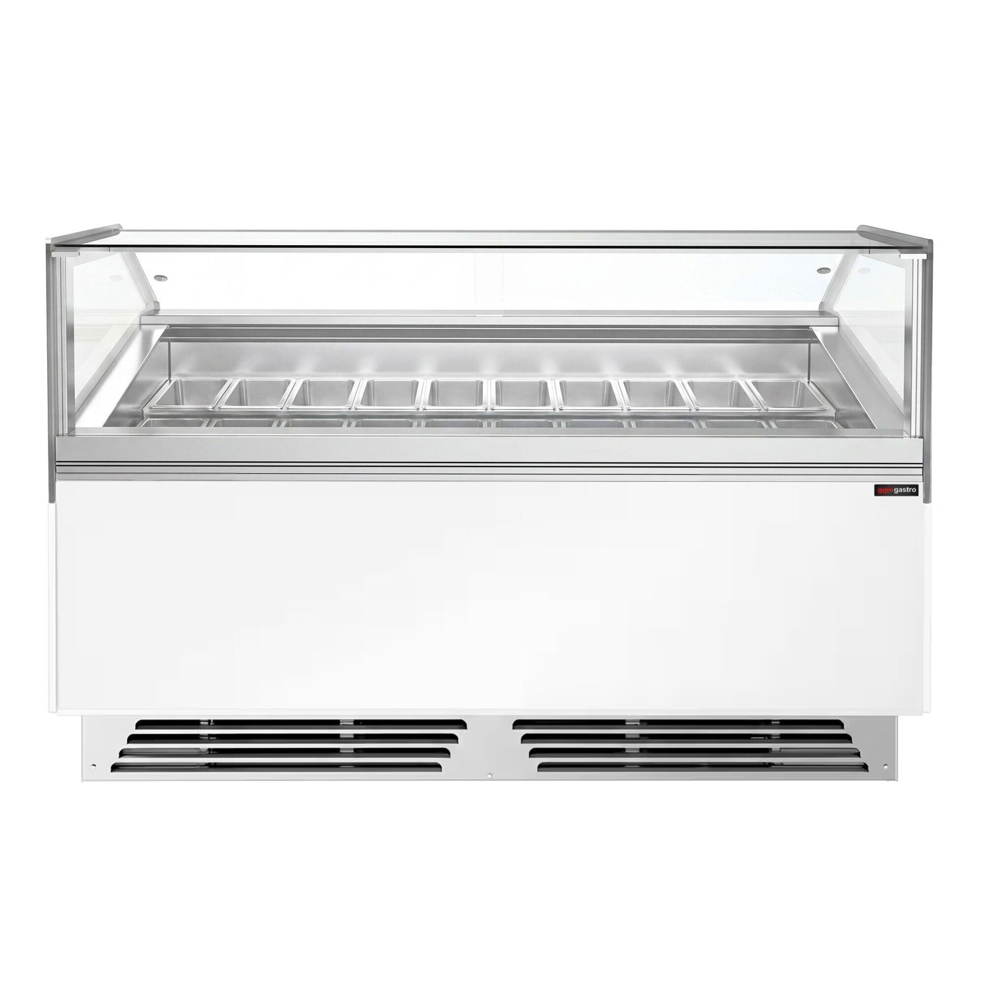 Vitrine à glace ADAM – 1700 mm – refroidissement ventilé – pour 18 bacs à glace de 5 litres ou 12 bacs à glace de 7 litres – Blanc