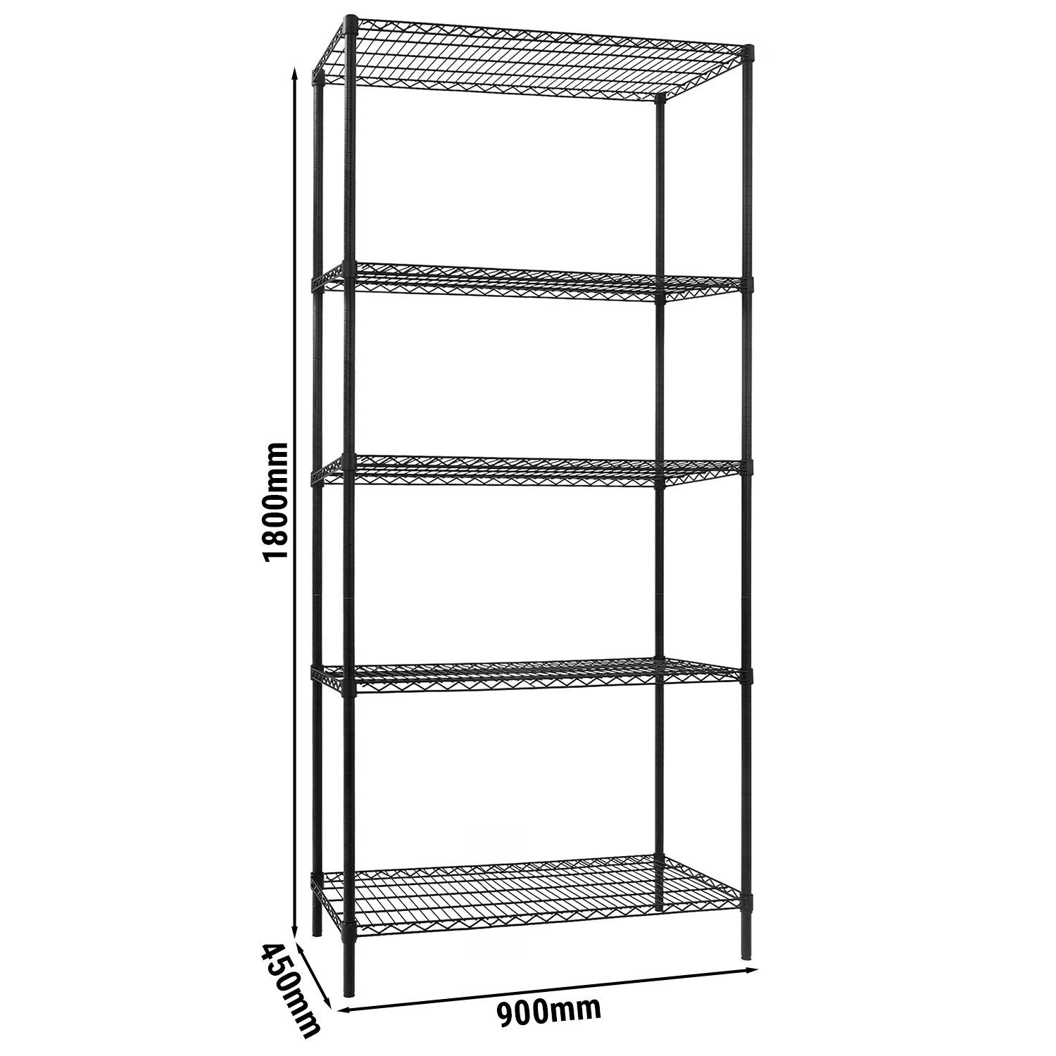 Étagère en acier - 900 x 450 mm - 5 étagères - Noir