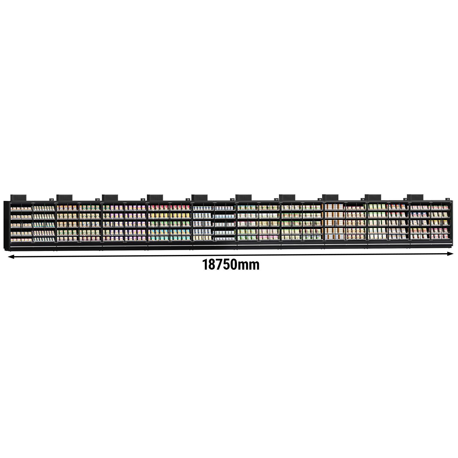 (10 Stück) Supermarkt-Wandkühlregal - 18750mm - mit doppelt verglasten, rahmenlosen Glasflügeltüren & 5 Ablagen