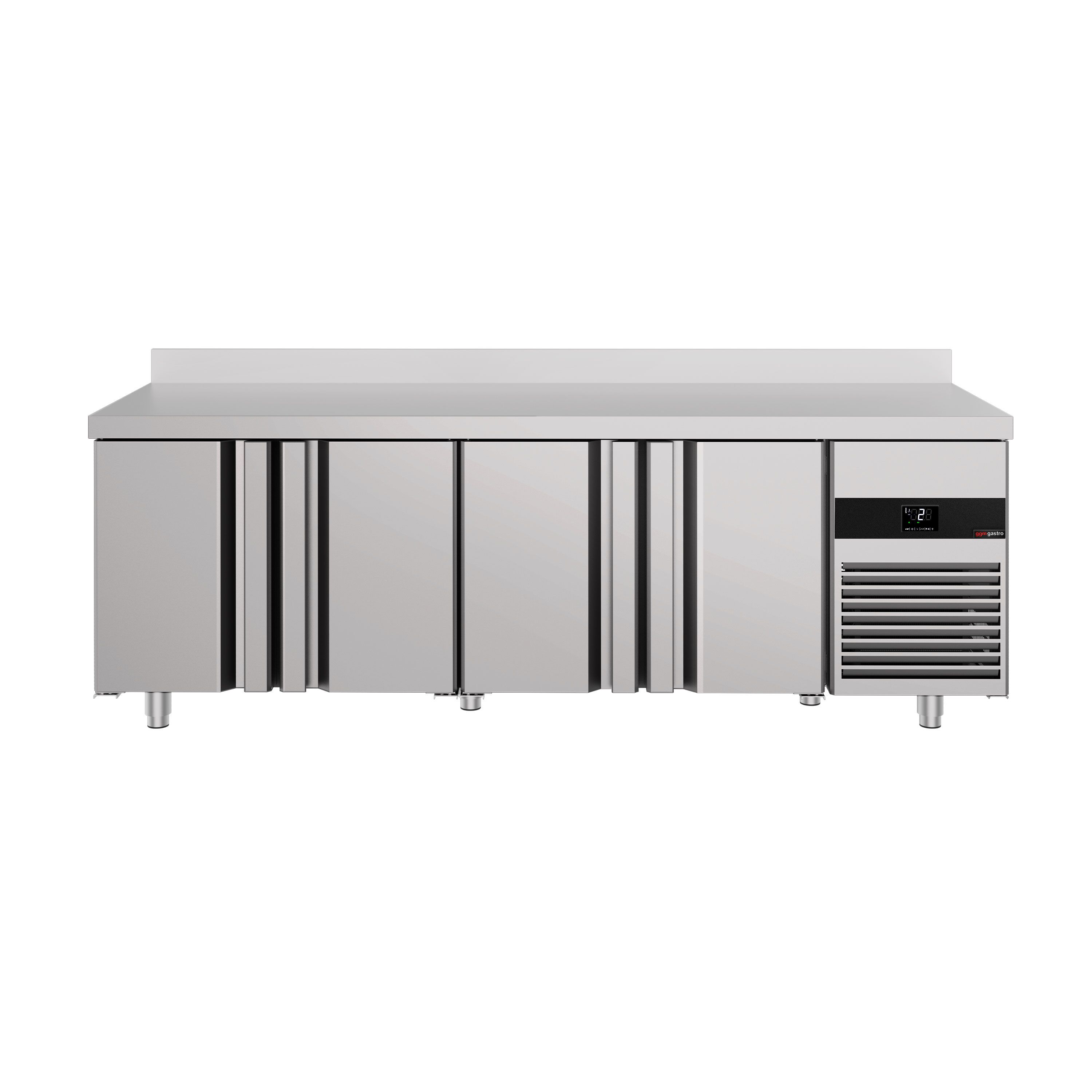 Table réfrigérée PREMIUM - 2330 x 700 mm - avec 4 portes - dosseret