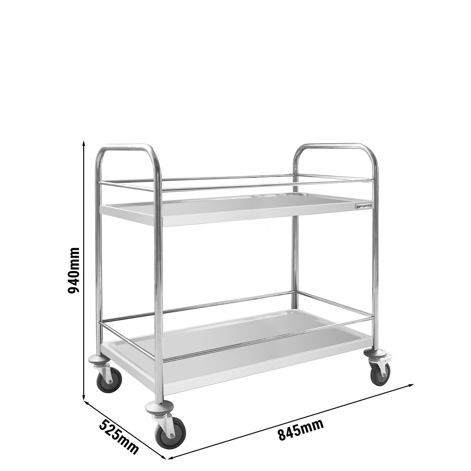 Chariot de service – 845x525 mm – avec 2 surfaces de rangement & renfort