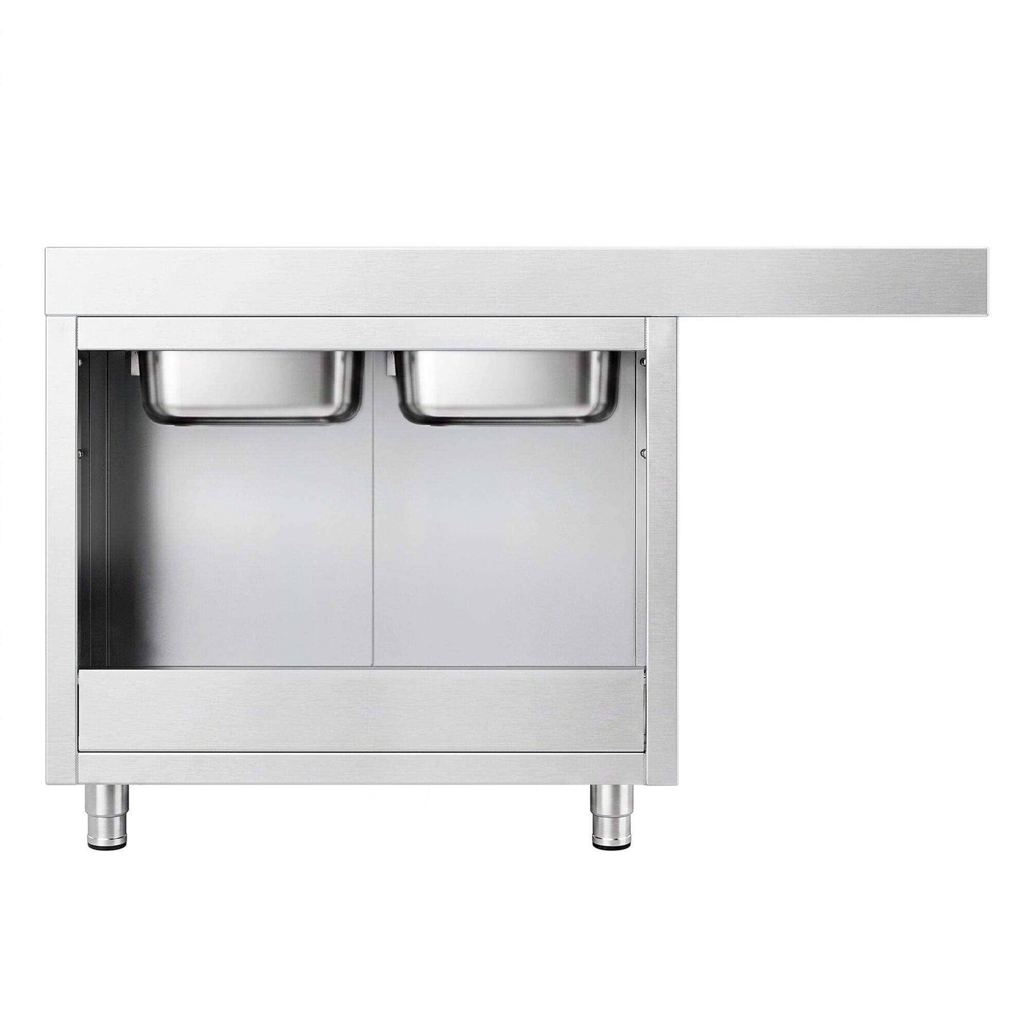 Spoeltafel PREMIUM - 1600x600mm - 2 spoelbakken rechts - met achteropstand/spatrand - met onderschap
