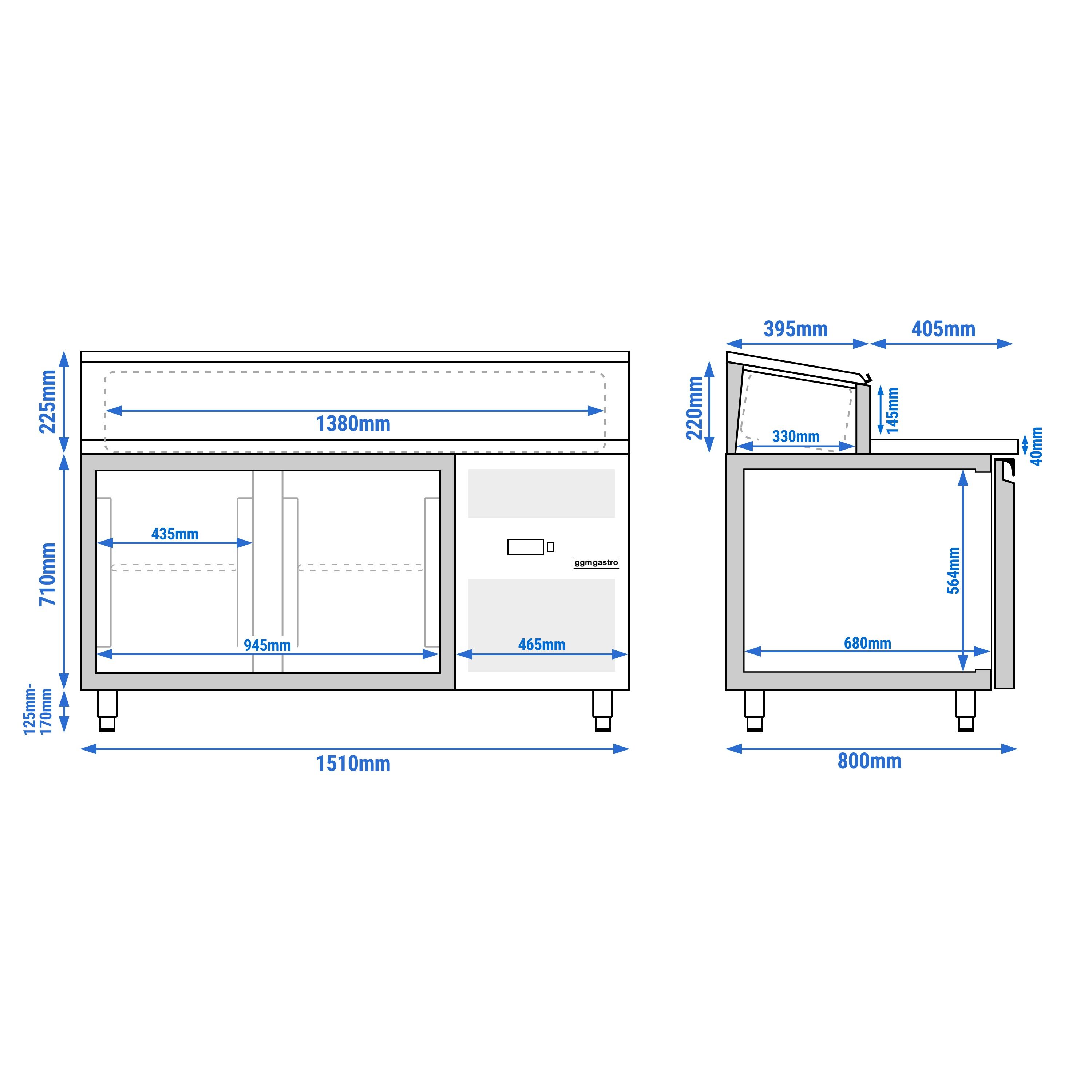 Table de préparation PREMIUM – 1510 mm – 2 portes – pour 8 bacs GN 1/3