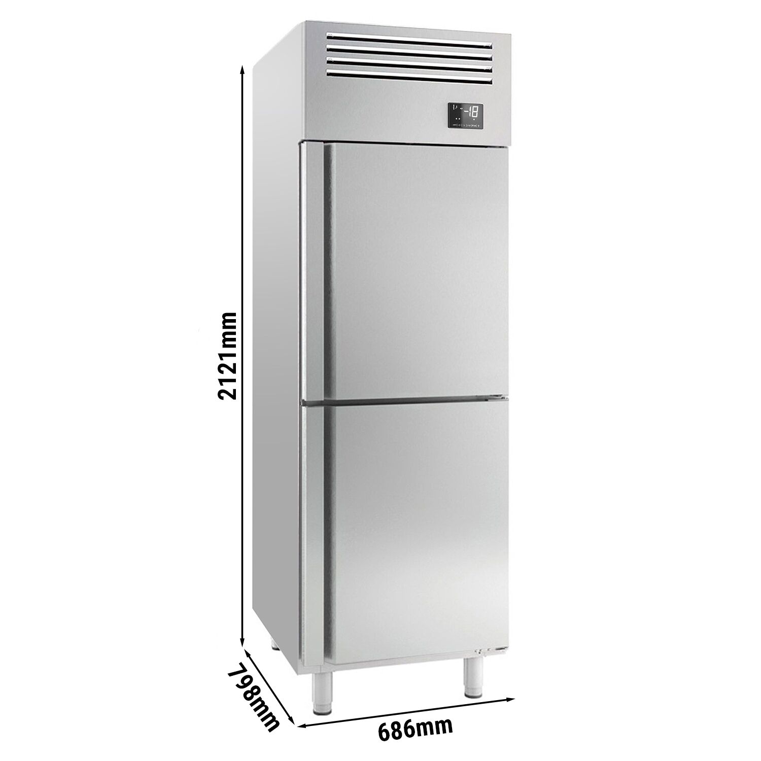Armoire réfrigérée négative en acier inoxydable PREMIUM PLUS – GN 2/1 – 560 litres – avec 2 demi-portes en inox