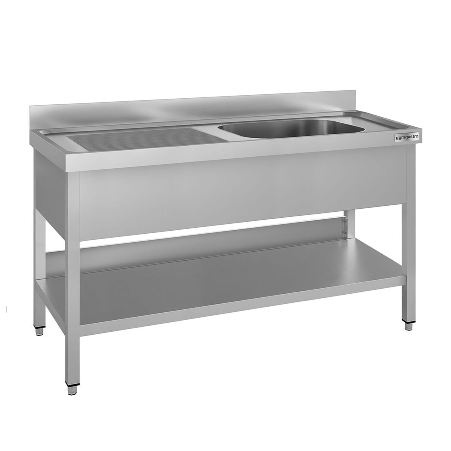 Plonge en inox ECO - 1600x700mm - avec étagère basse - 1 bac à droite