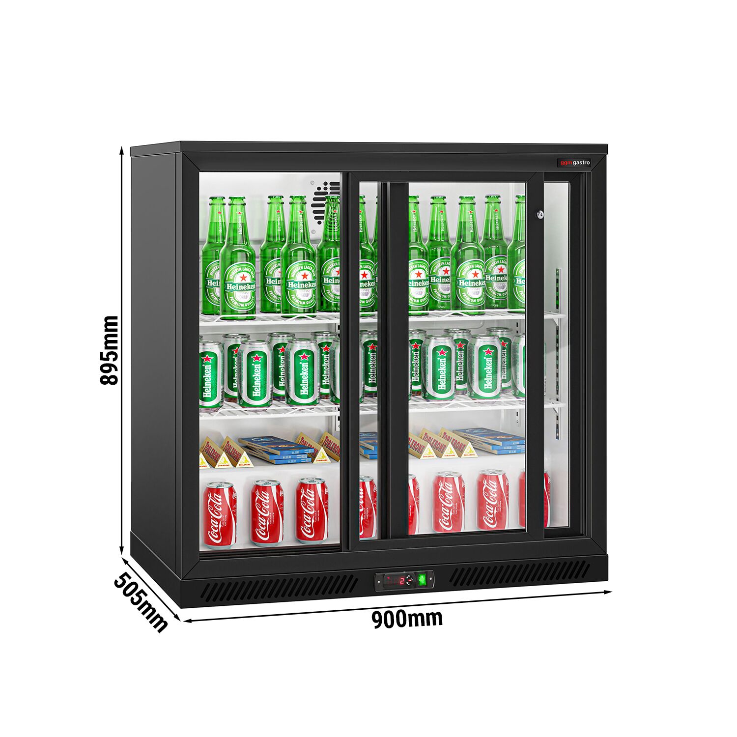 Réfrigérateur de bar – 900 mm – 220 litres – avec 2 portes coulissantes en verre – Noir