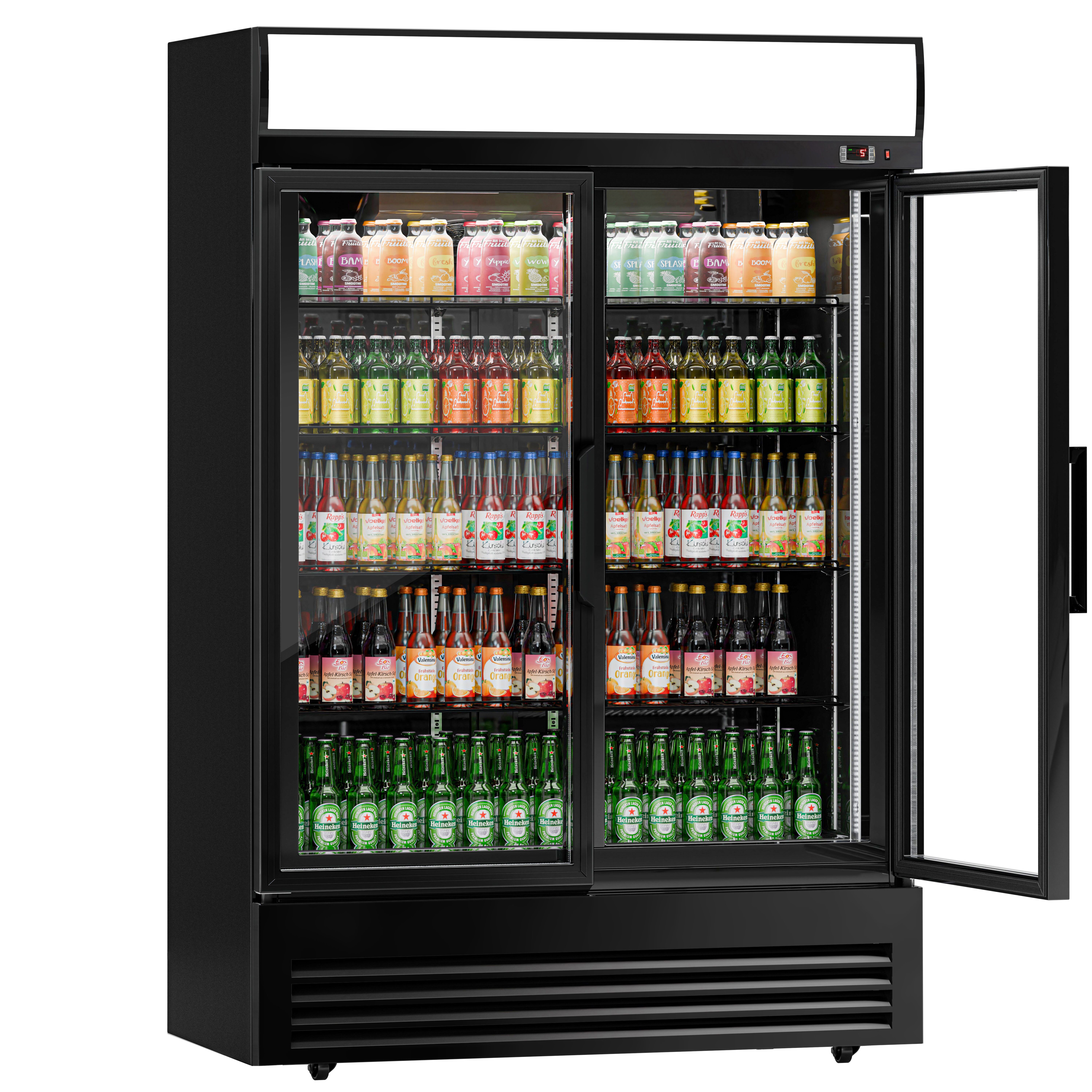 Vitrine réfrigérée à boissons - 880 litres - avec 2 portes vitrées et écran publicitaire