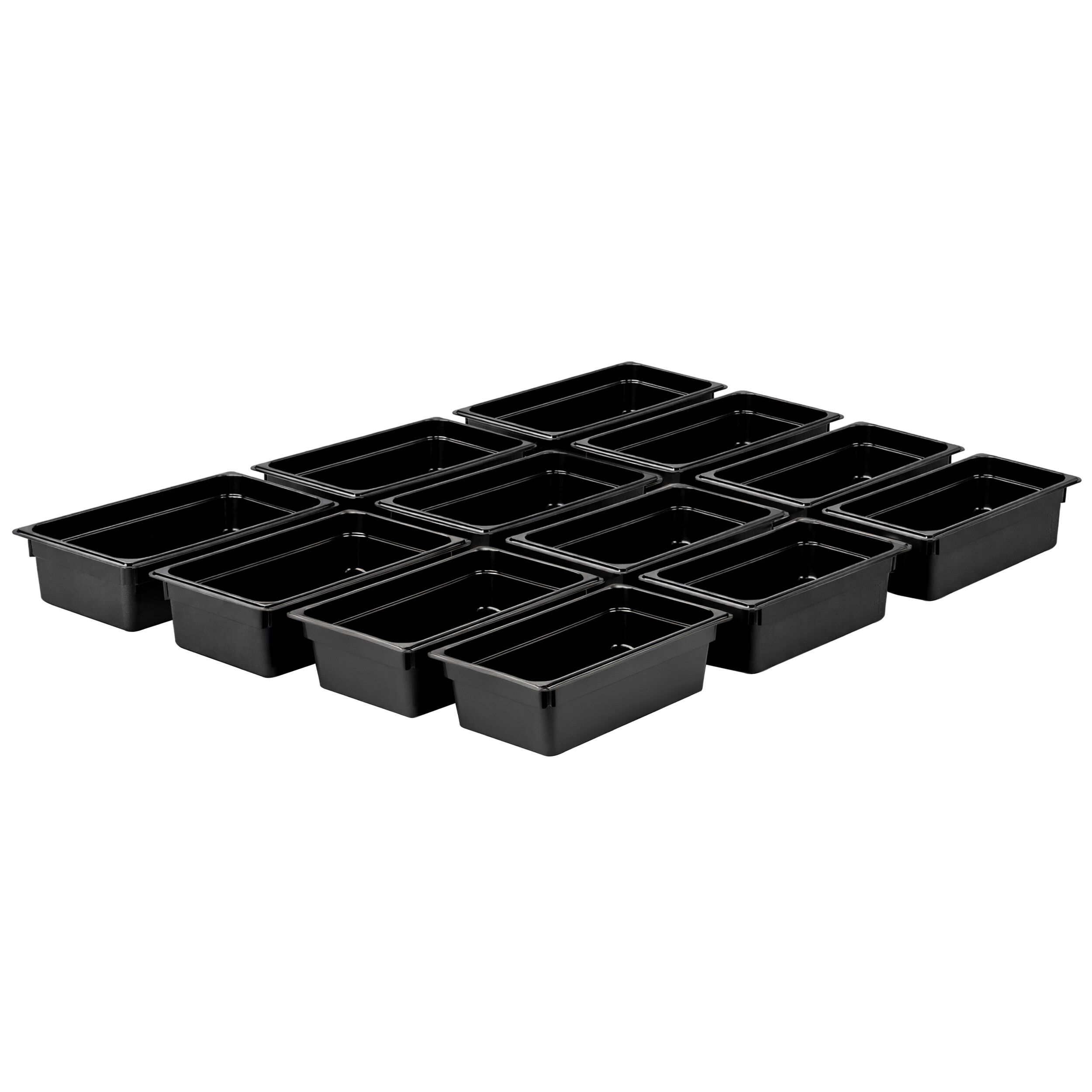 (12 pièces) Bac en Polycarbonate GN 1/3 - Noir - Hauteur : 100 mm
