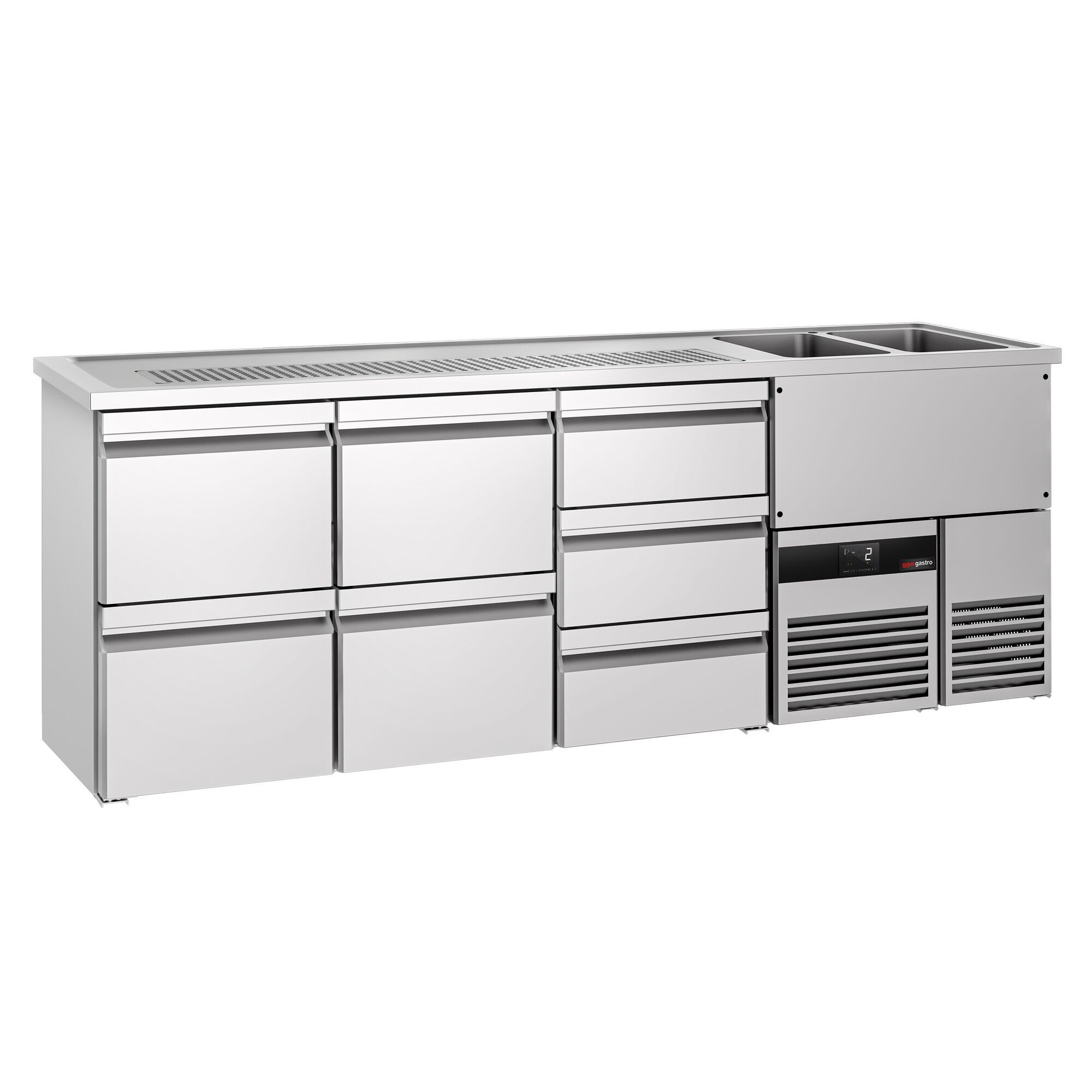 Comptoir de bar réfrigéré PREMIUM - 2500x700mm - 7 tiroirs