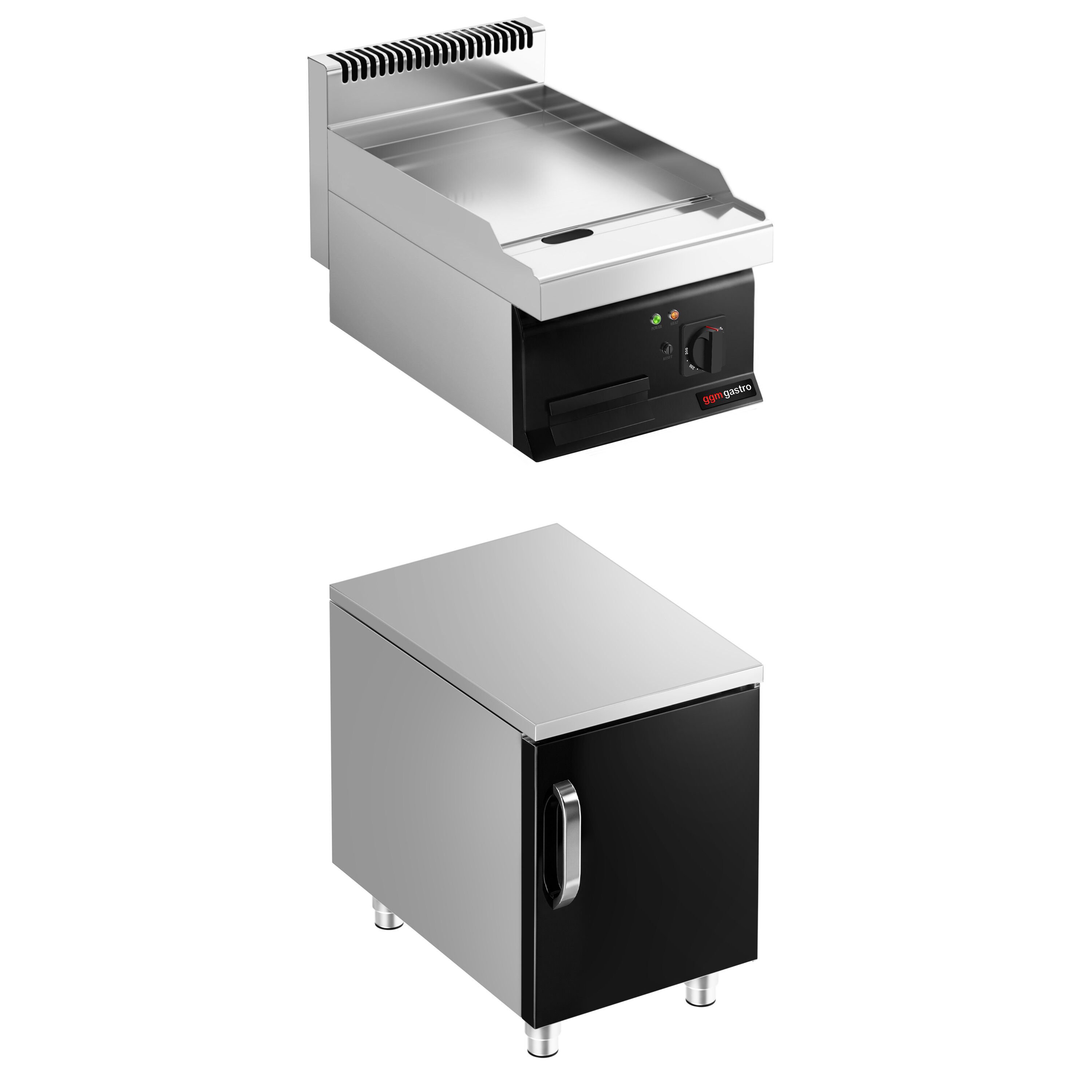 Plancha électrique - plaque acier - 8,0 kW - Lisse - Surface de cuisson : 395x535mm - incl. soubassement avec 1 porte