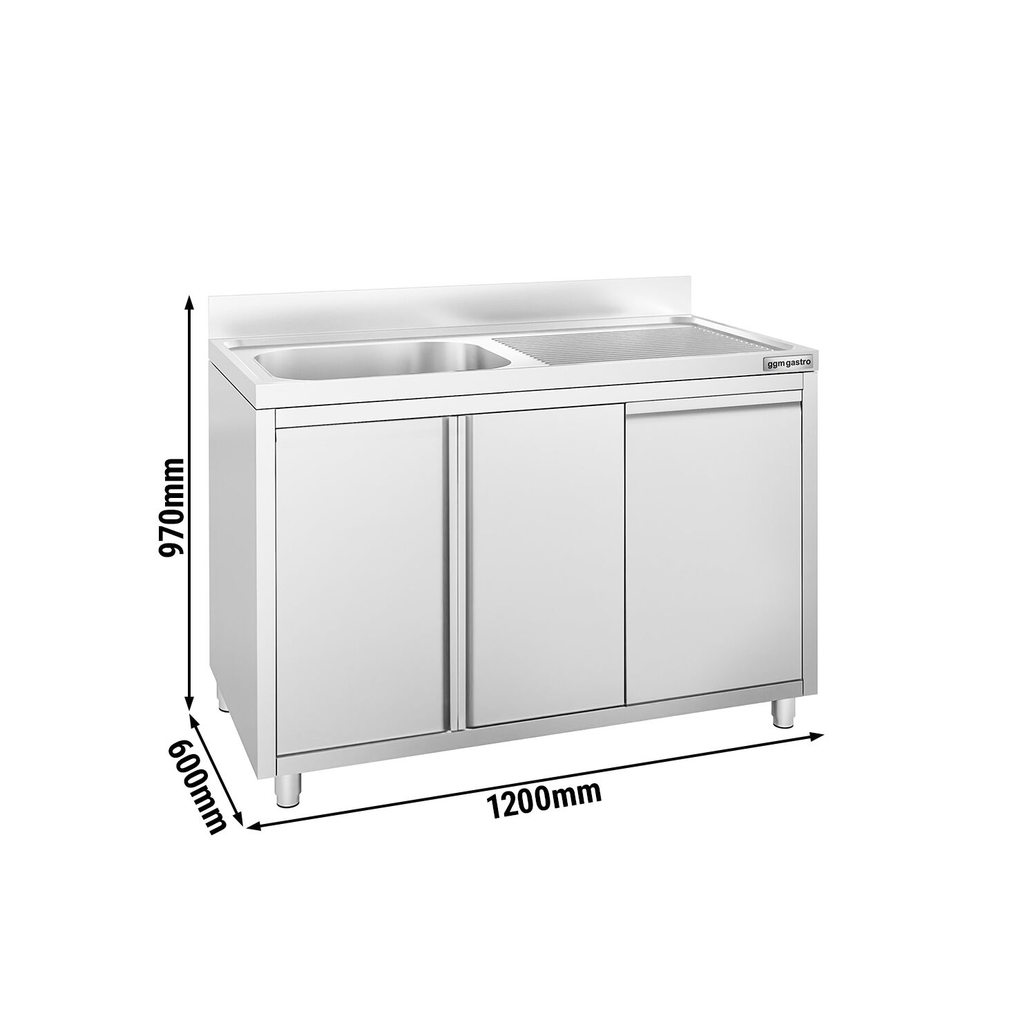 Spülschrank PREMIUM - 1200x600mm - mit Abfallbehälter & 1 Becken links