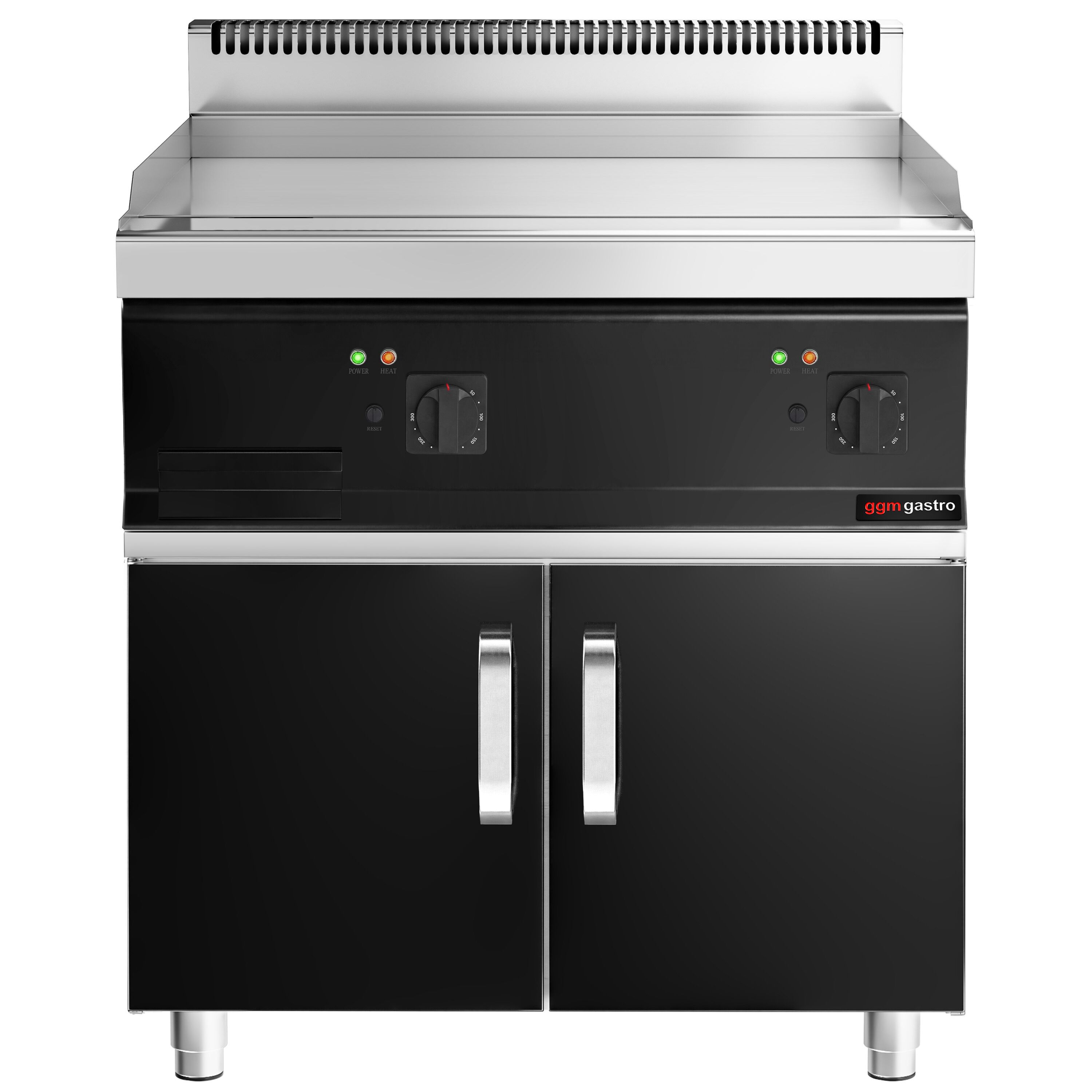 Plancha électrique - plaque chromée dure - 2 zones - 8,0 kW - Lisse - Surface de cuisson : 795x535mm - incl. soubassement avec 2 portes