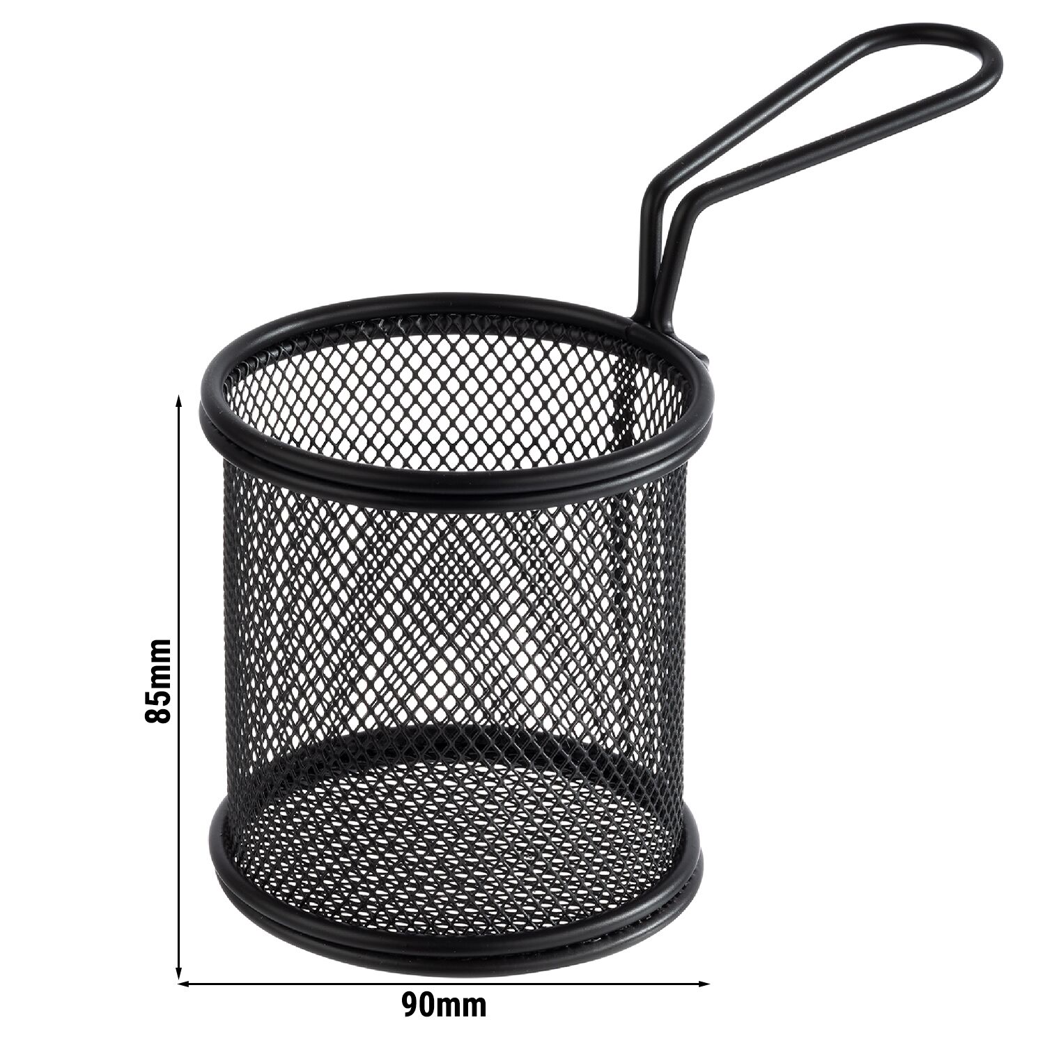 (6 pcs) Panier de service à frites - SNACKHOLDER - acier inoxydable - carré - 90x90x85mm - avec manche long - Noir