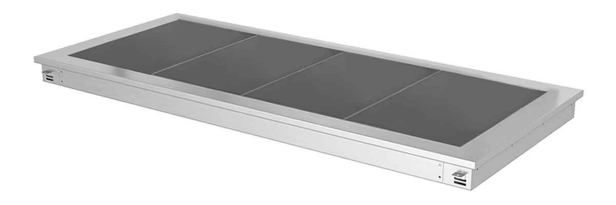 De embutir Mesa de buffet quente PROFISSIONAL com placa vitrocerâmica em aço inoxidável - 1500mm - 4x GN 1/1 - 1,8kW