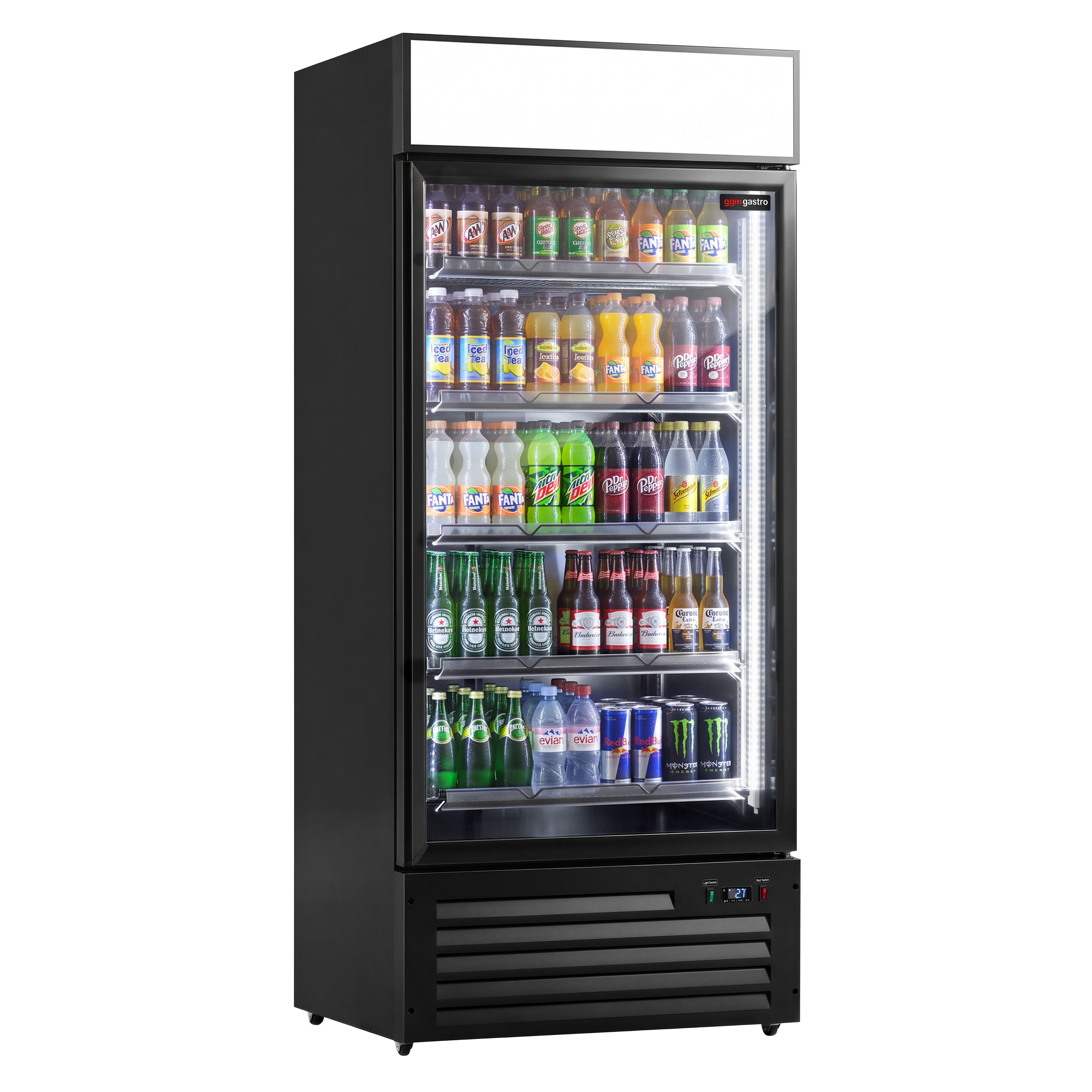 Beverage fridge - 800 litres - with 1 glass door & advertising display