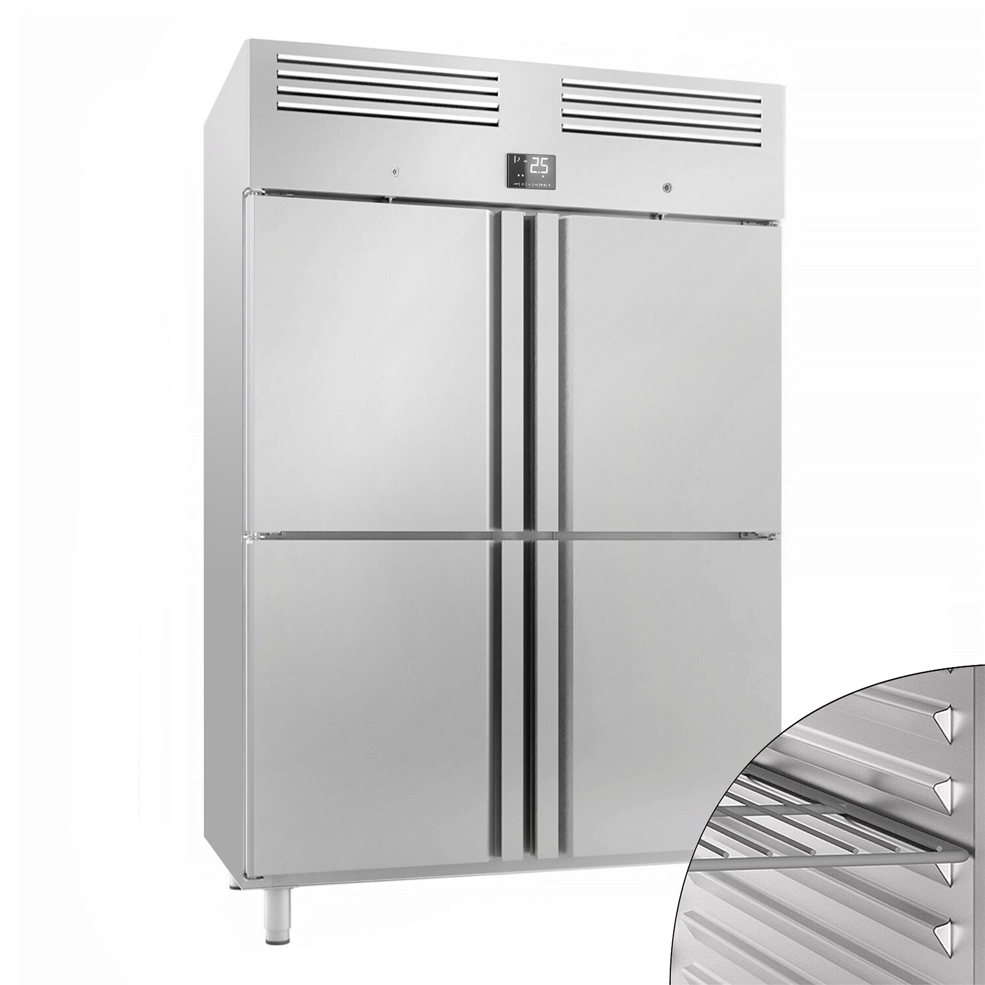 Armoire réfrigérée positive Inox AISI 304 PREMIUM PLUS - GN 2/1 - 1240 L - avec 4 demi-portes