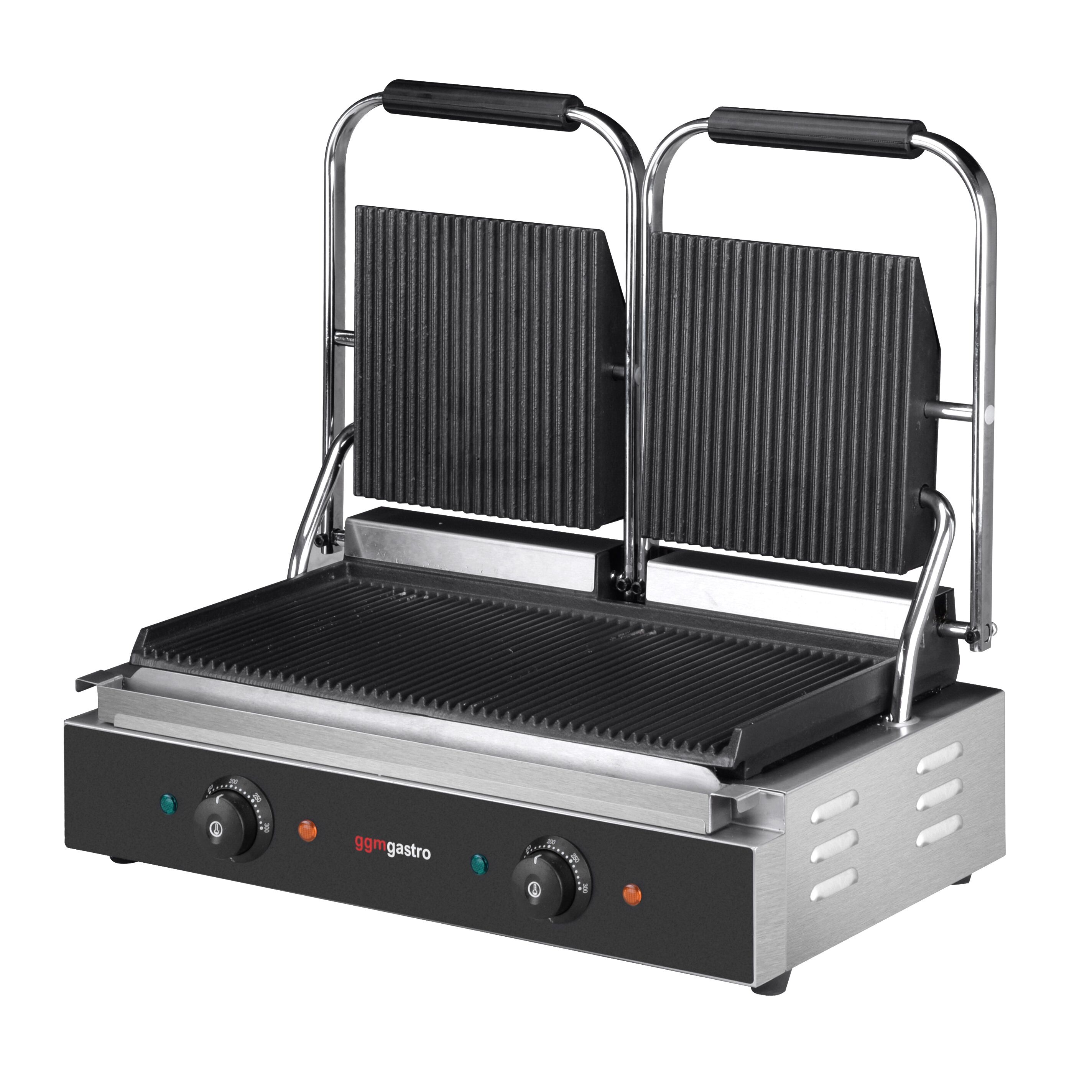 Presse à Panini / Gril de contact - 3,6kW - Plaques rainurées - Surface de cuisson : 480x230mm