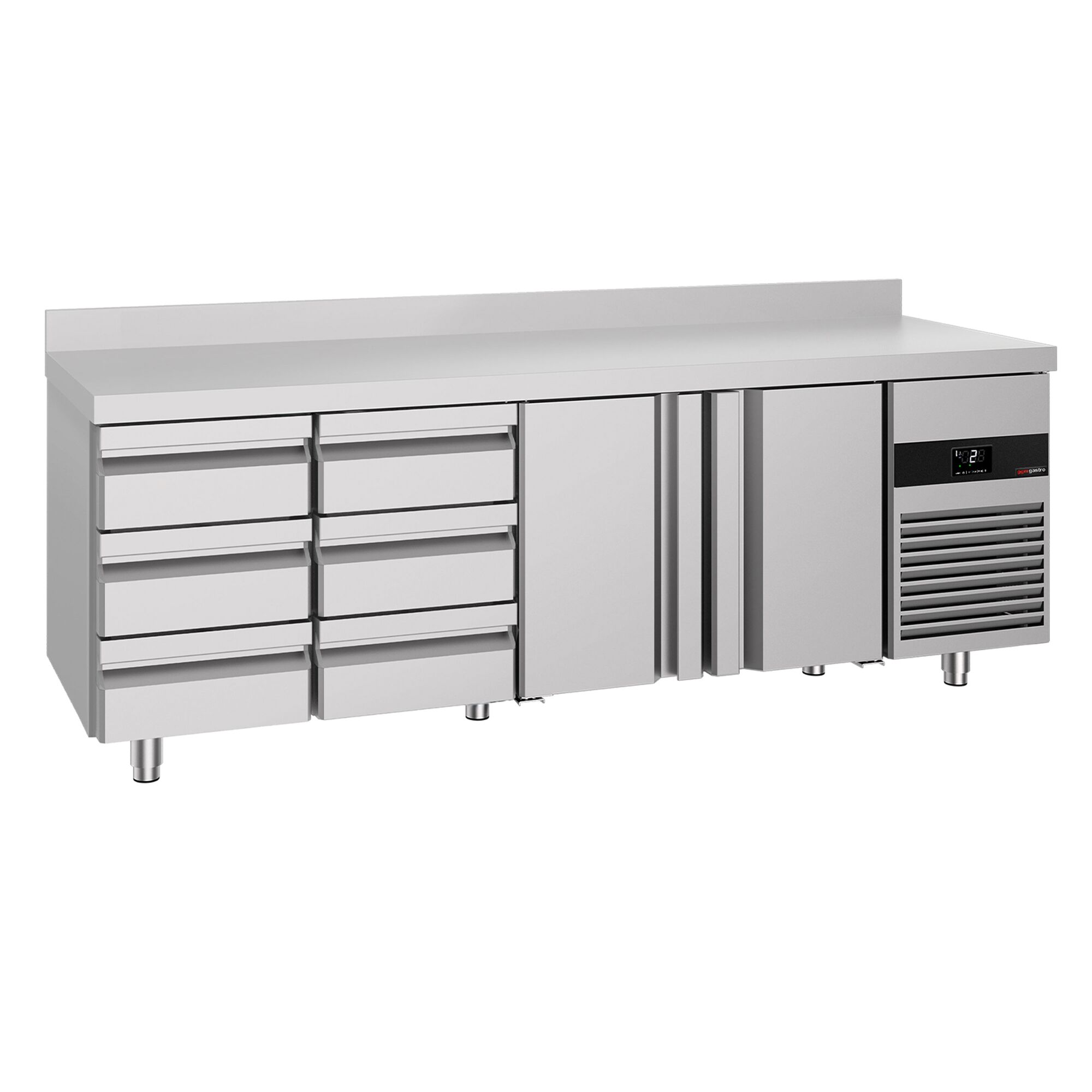 Table réfrigérée PREMIUM - 2330 x 700 mm - avec 2 portes - 6 tiroirs - avec dosseret