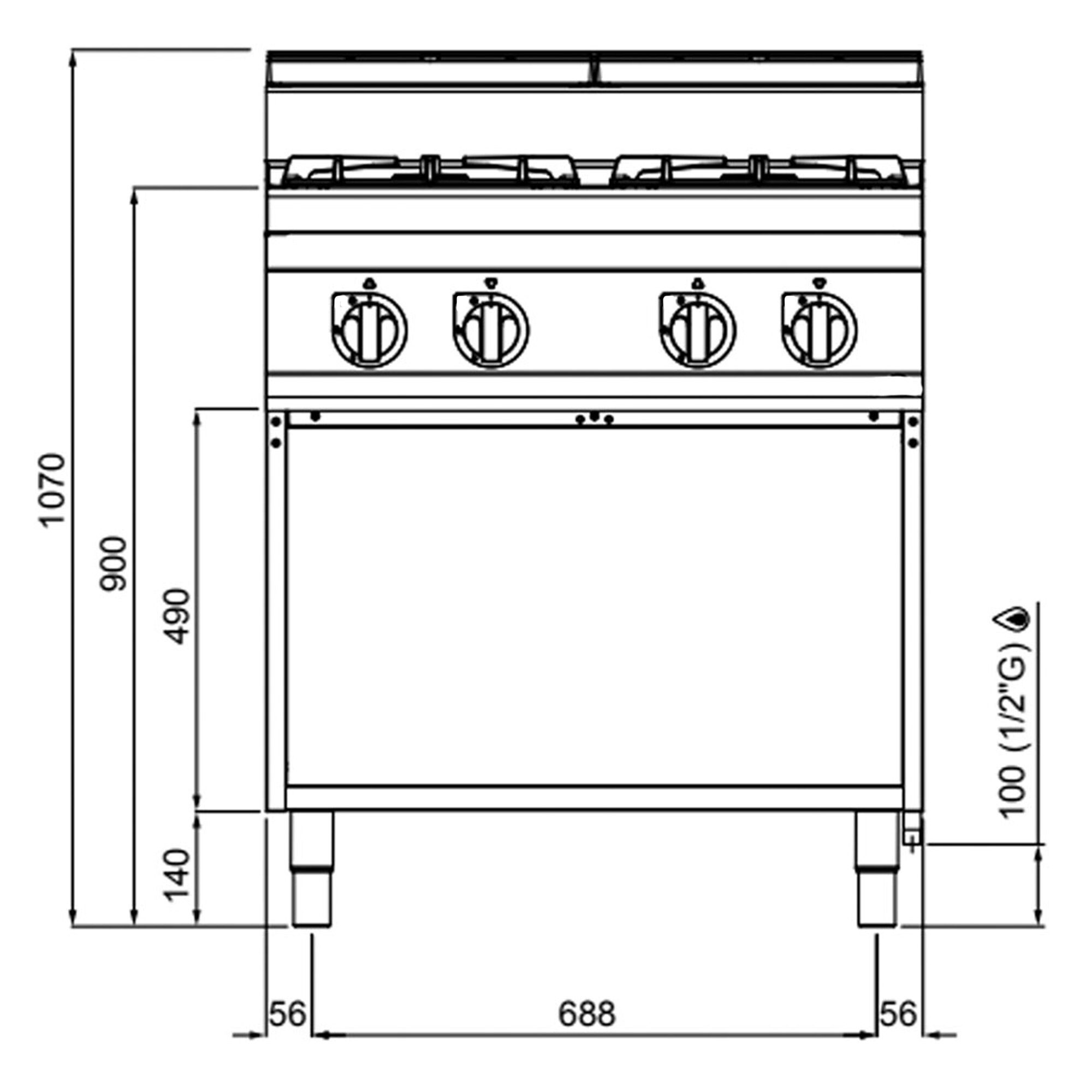 Fourneau à gaz – 21,5 kW – 4 brûleurs