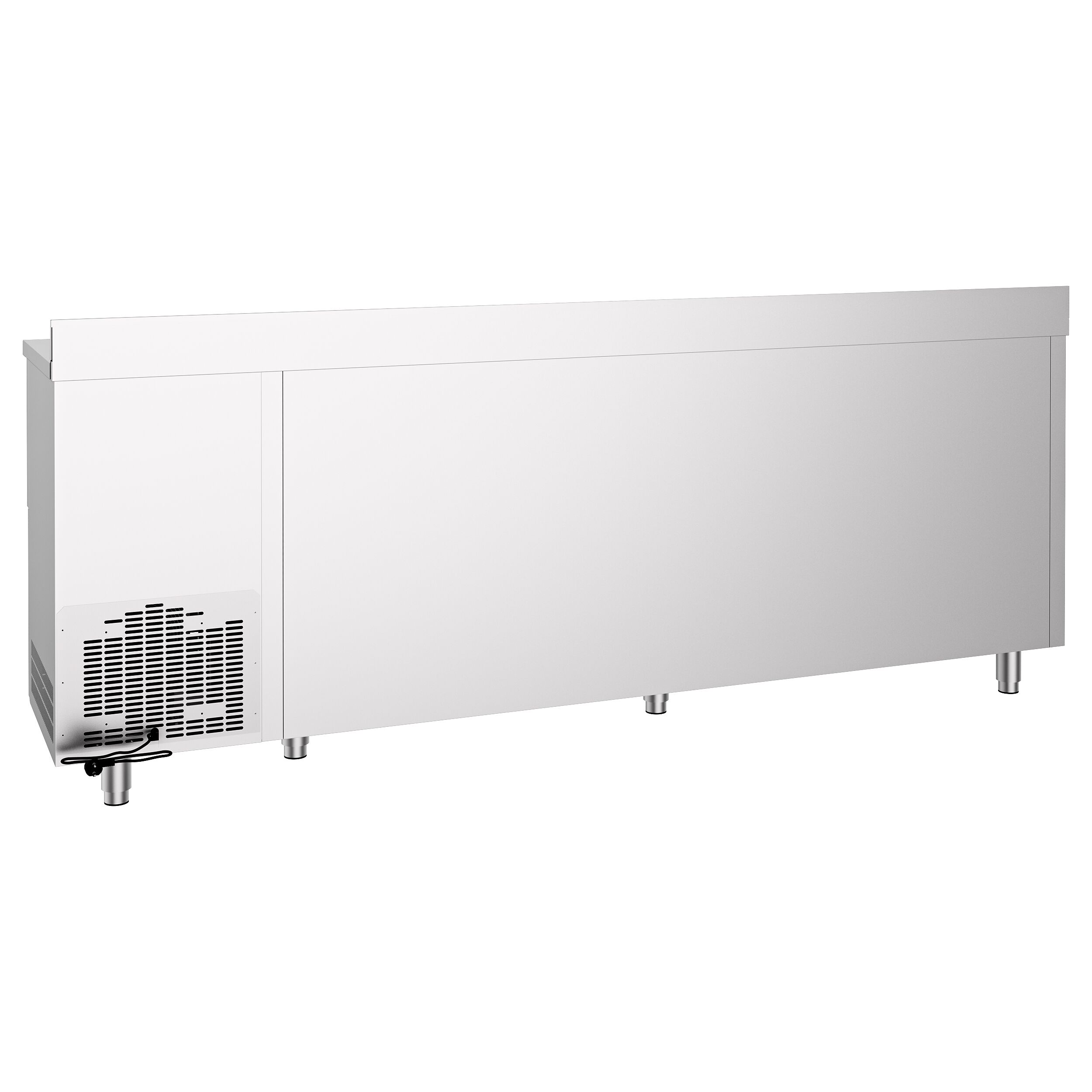 Commercial Back Bar Bottle Cooler PREMIUM - 2690x600mm - 710L - with 4 Hinged Glass Doors, upstand & knock box for coffee